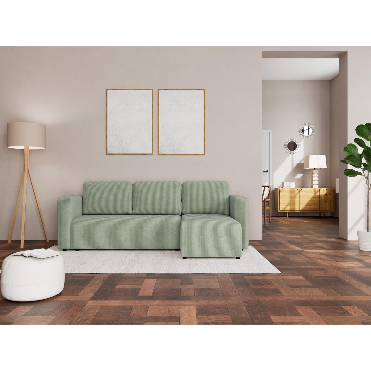 BEST MOBILIER Canopy - canapé d'angle réversible 4 places convertible avec coffre en velours côtelé