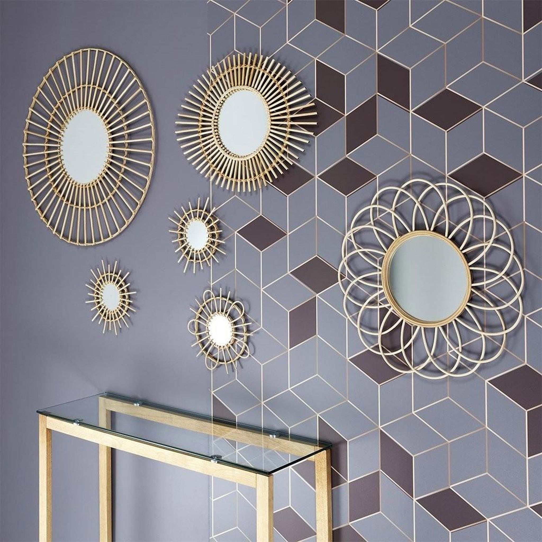 Voir la diapositive 5 : The Home Deco Factory Lot de 3 miroirs rotin D28