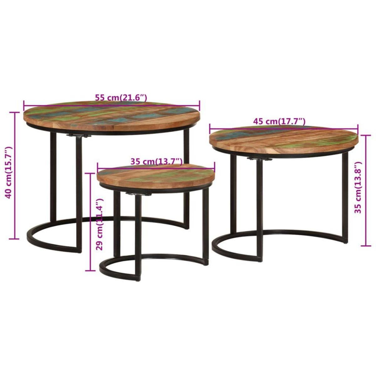 VIDAXL Tables gigognes 3 pcs bois massif de recuperation