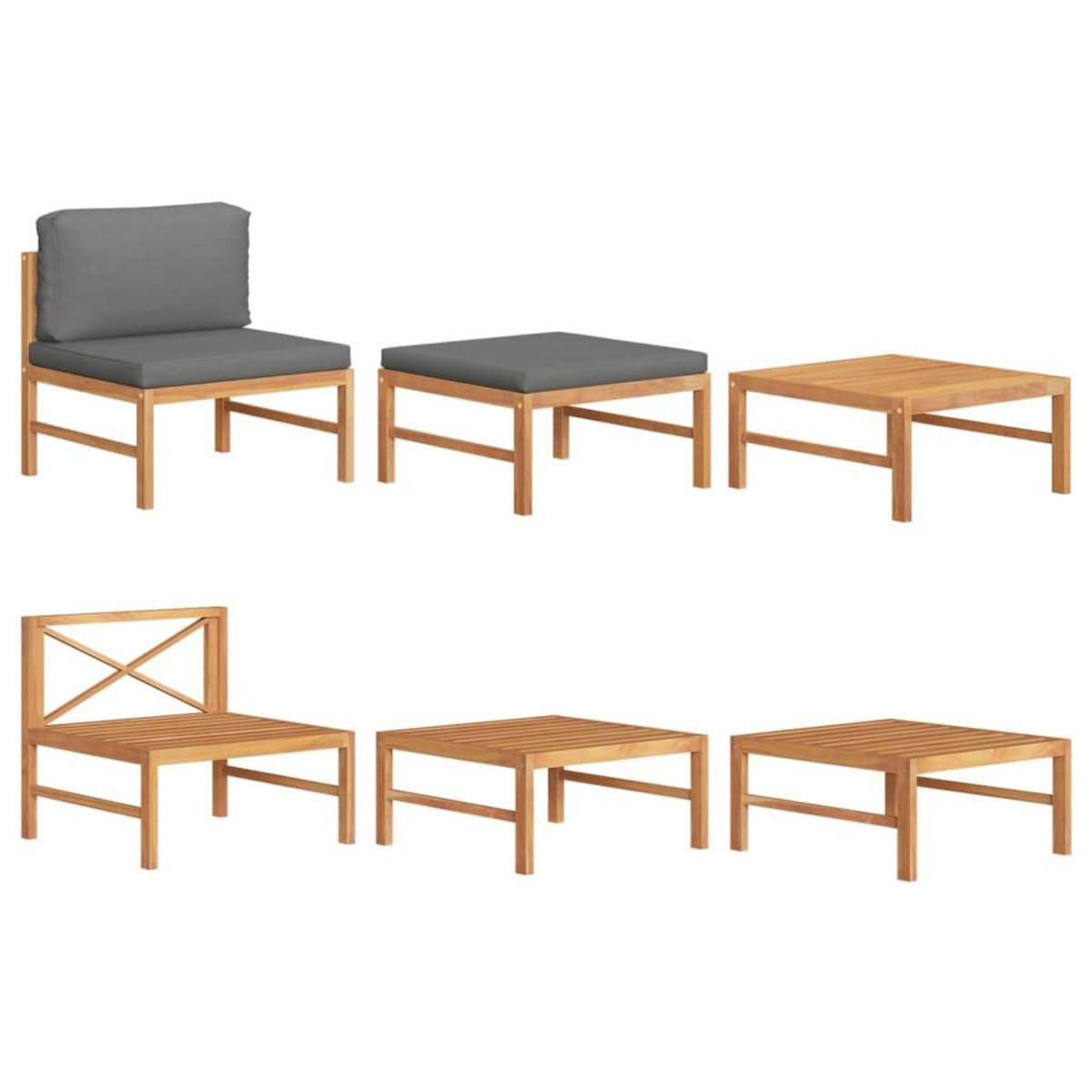 VIDAXL Salon de jardin 3 pcs avec coussins gris fonce Bois de teck