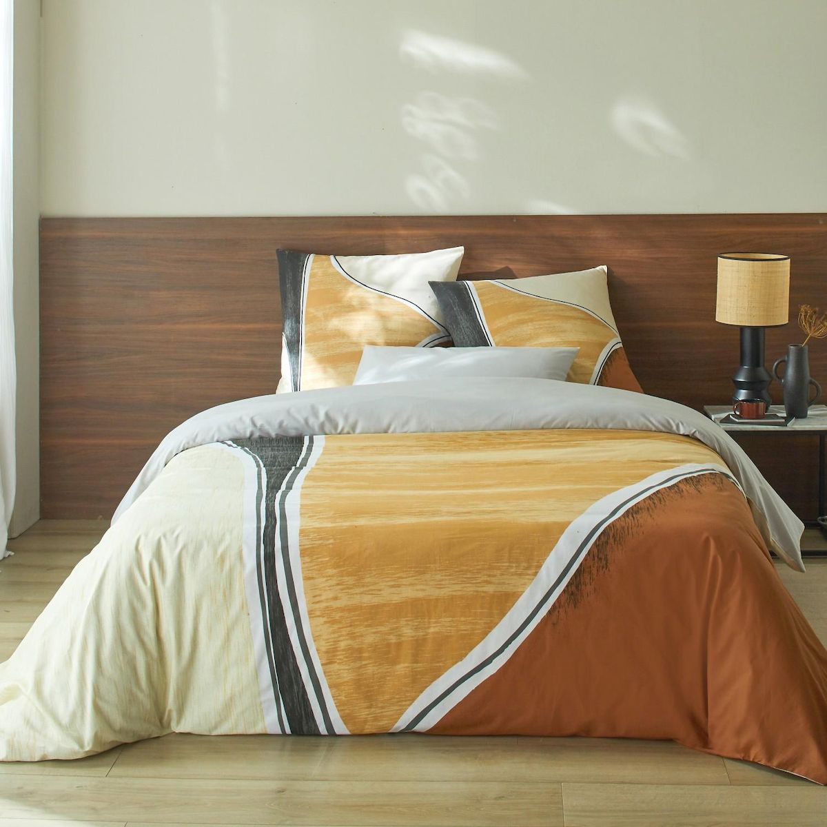 Home collection Parure housse de couette 100% coton 57 fils cross gris perle