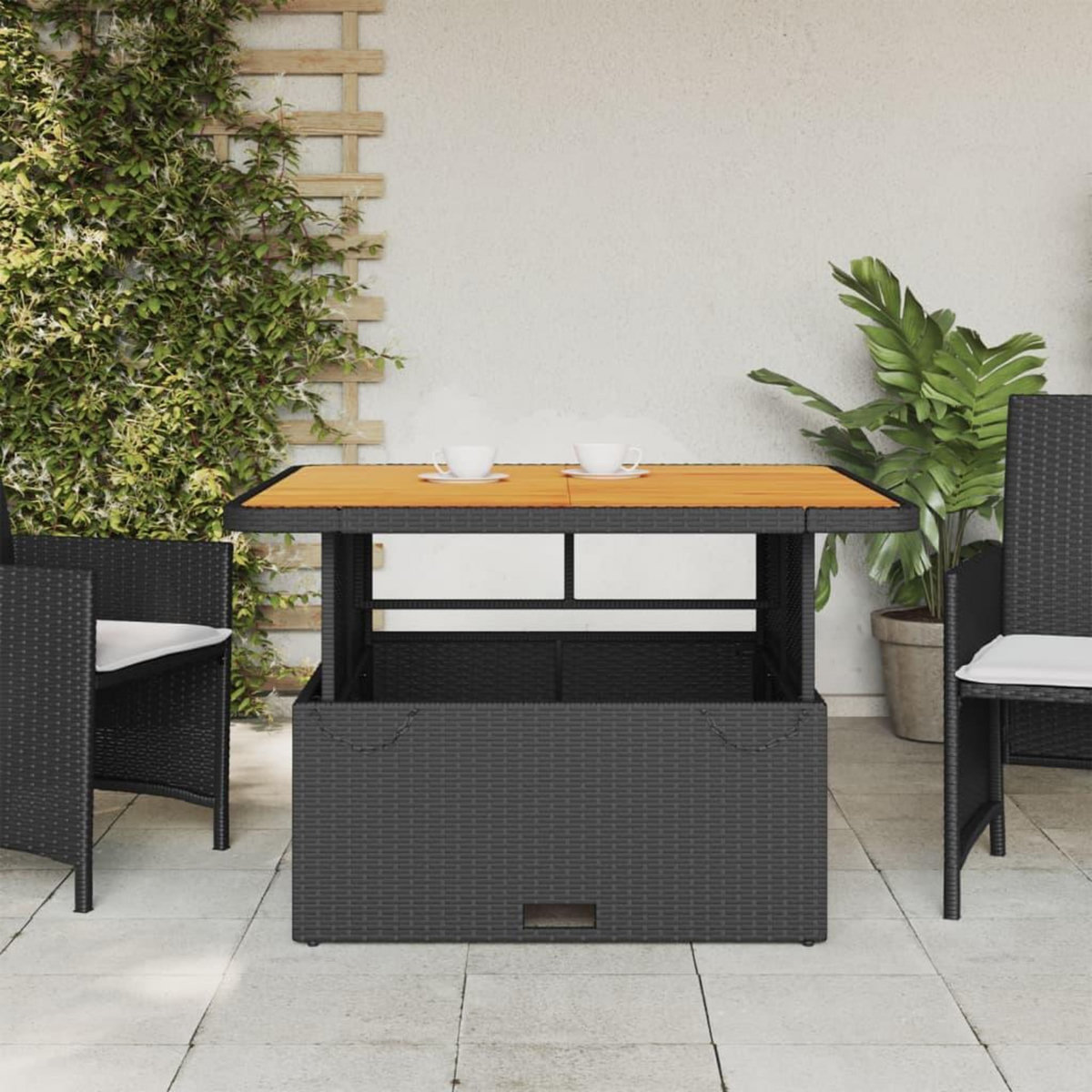 VIDAXL Table de jardin noir 110x110x71cm resine tressee et bois acacia