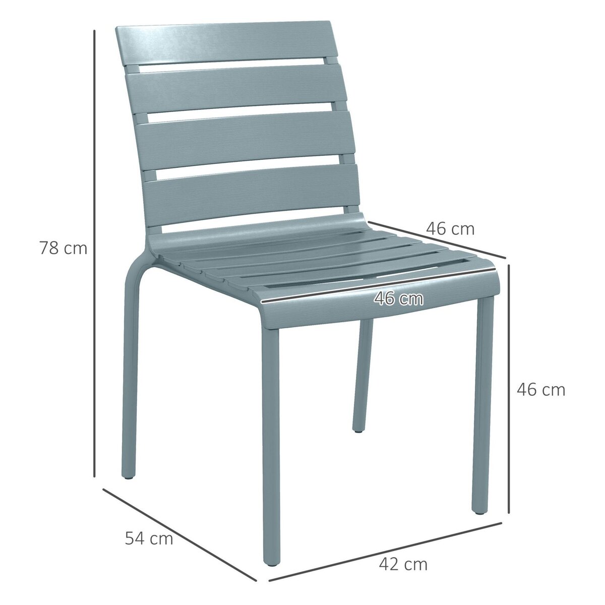 OUTSUNNY Lot de 4 chaises de jardin empilables avec assise et dossier à lattes gris