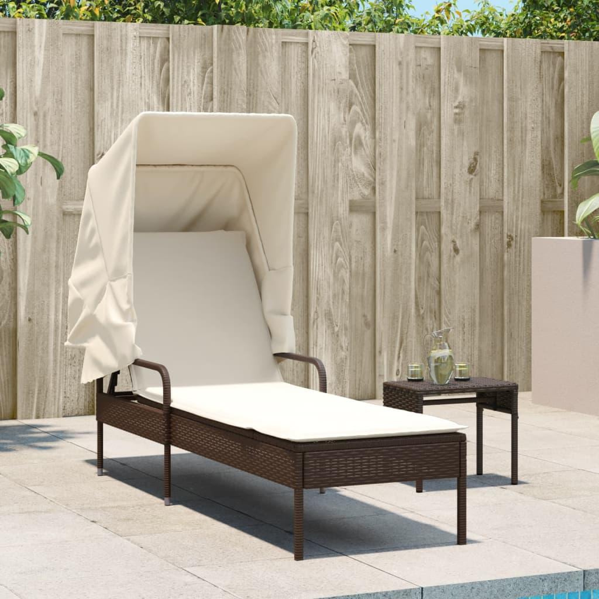 Voir la diapositive 3 : VIDAXL Chaise longue avec auvent et table marron resine tressee