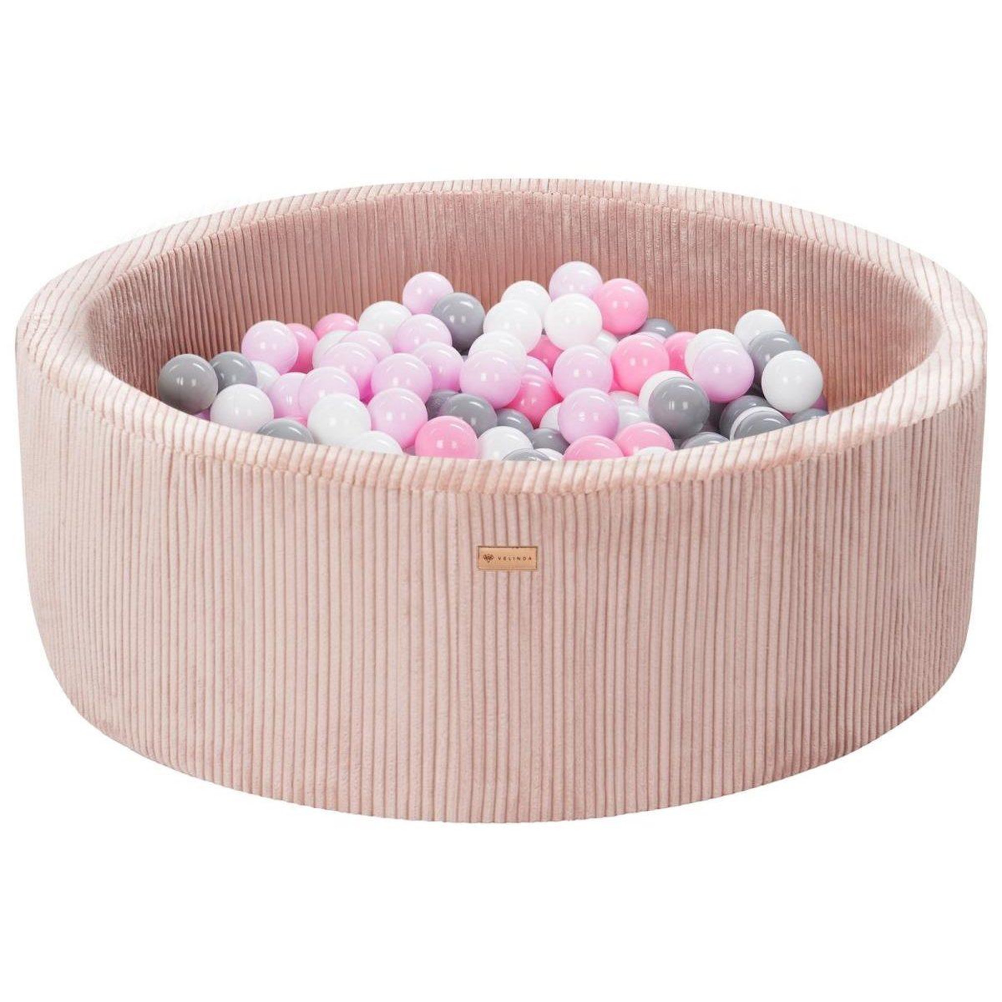 VELINDA Piscine à balles en velours côtelé avec 300 balles, diamètre env. 90 cm — rose clair