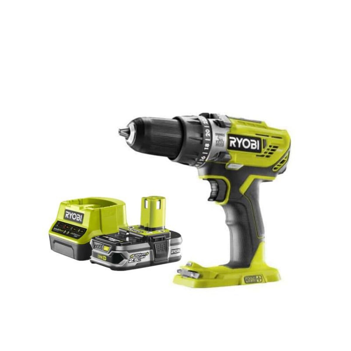 Ryobi Pack RYOBI Perceuse à percussion 18V One+ R18PD3-0 - 1 Batterie 2.5Ah - 1 Chargeur rapide RC18120-1