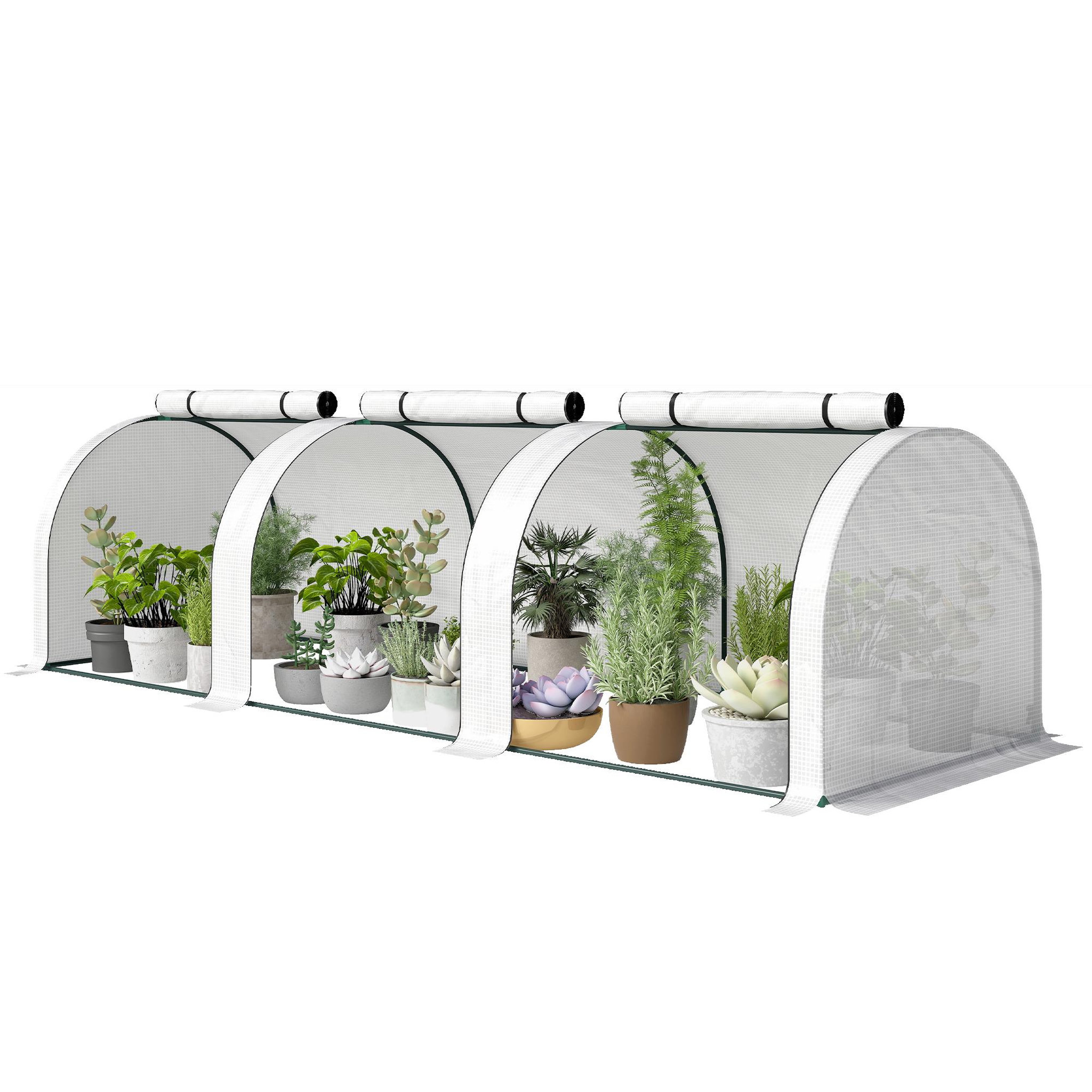 Voir la diapositive 5 : OUTSUNNY Mini serre de jardin serre à tomates 2,95L x 1l x 0,8H m acier PE haute densité 140 g/m² anti-UV 3 fenêtres zip enroulables blanc