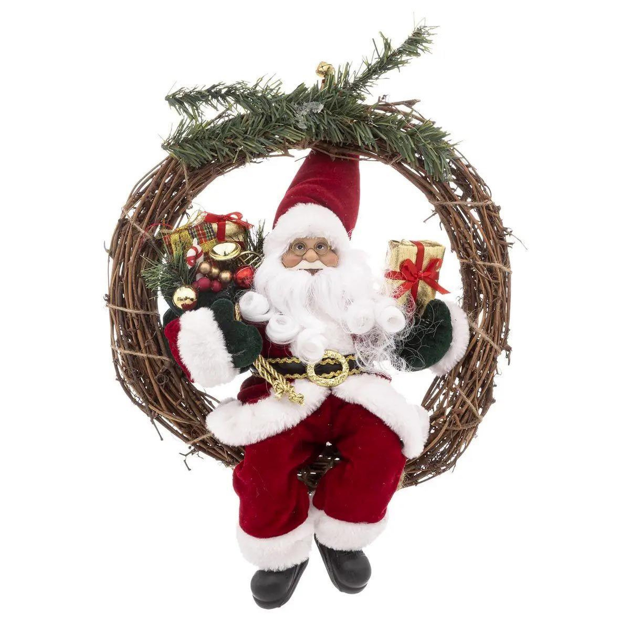 ATMOSPHERA Couronne père noël déco  soir  39cm rouge & beige