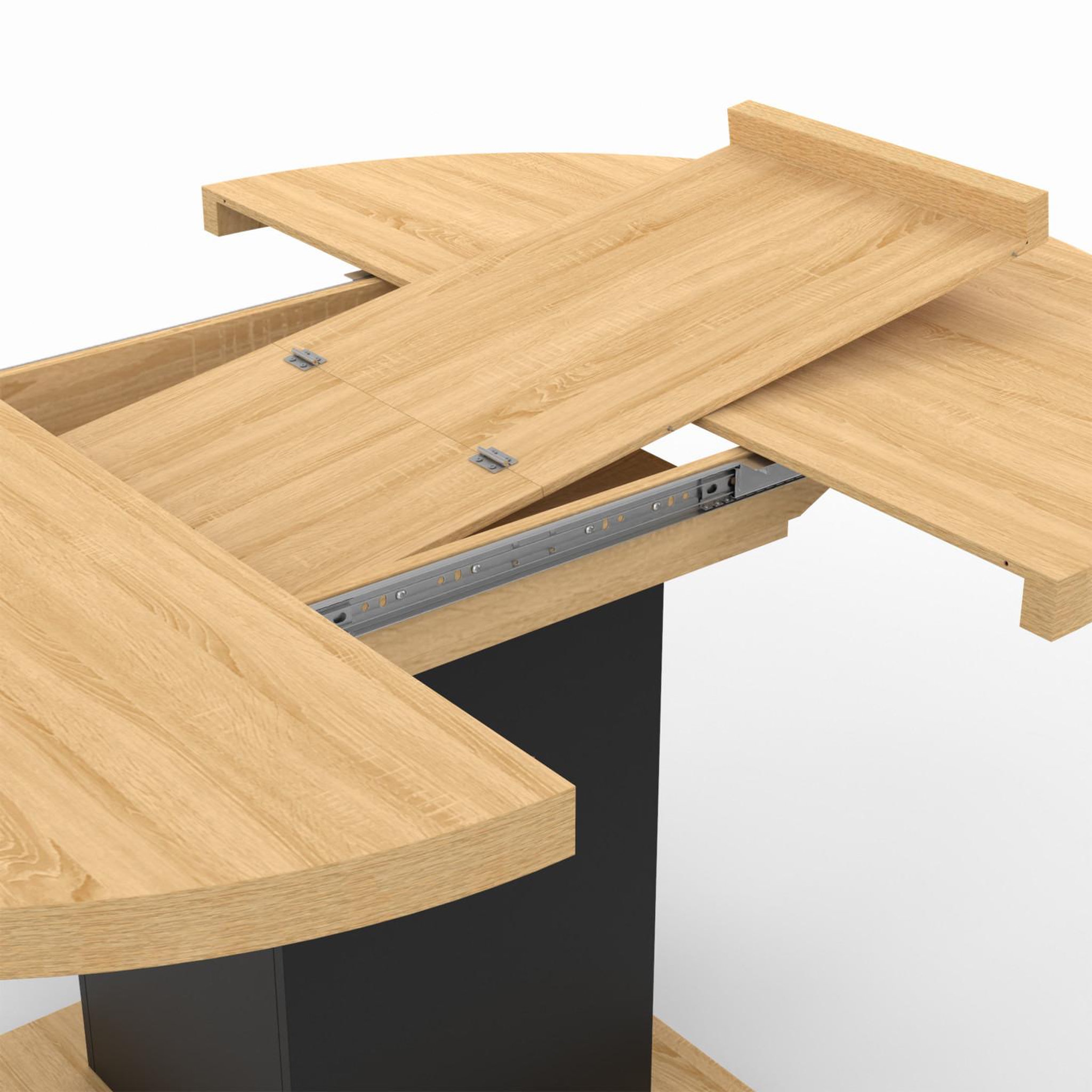 Voir la diapositive 6 : ID MARKET Table à manger extensible ronde eden 4-8 personnes bois et noir 120-160 cm