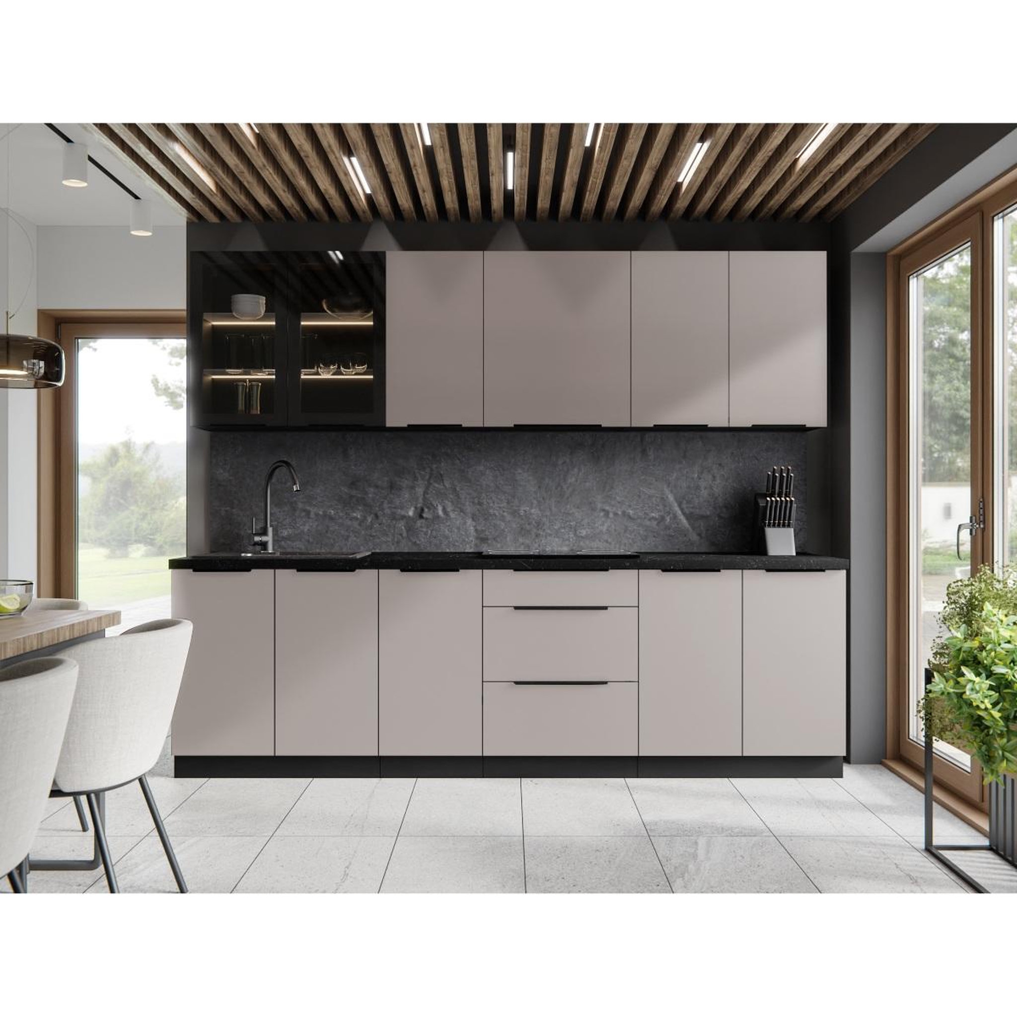 Voir la diapositive 3 : JLC KREATION Cuisine complète moderne beige 260cm MAO