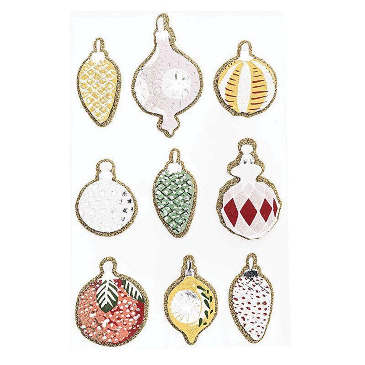 RICO DESIGN 9 Stickers 3D - Boules de Noël Nostalgique à paillettes dorées