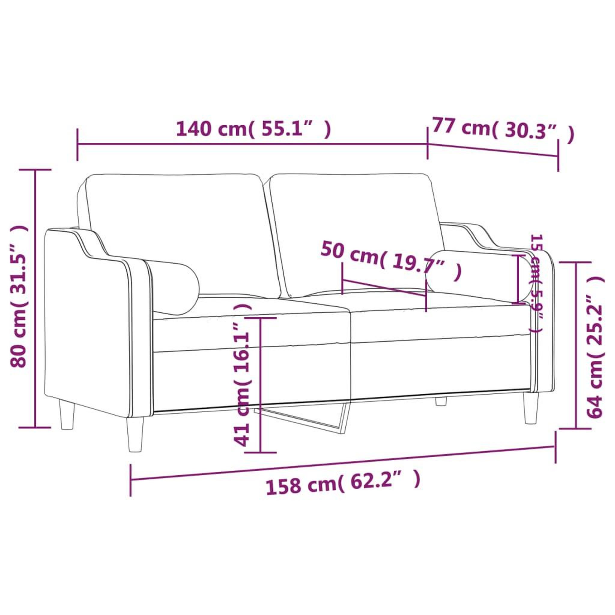 Voir la diapositive 6 : VIDAXL Canape 2 places avec oreillers decoratifs taupe 140 cm tissu