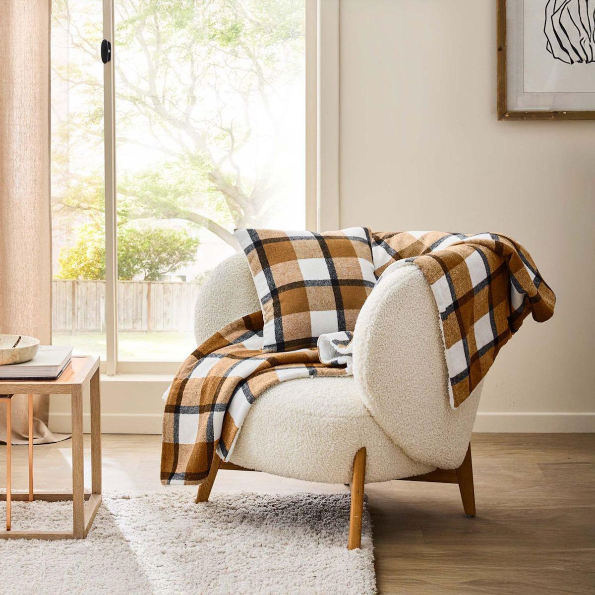 Paris Prix Coussin Tartan en Velours  Ecossais  45x45cm Camel