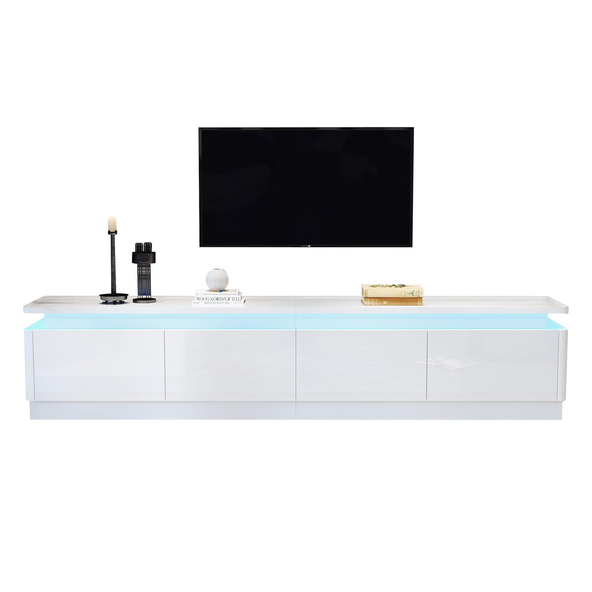 MERAX Meuble tv blanc 180 cm led panneau de particules