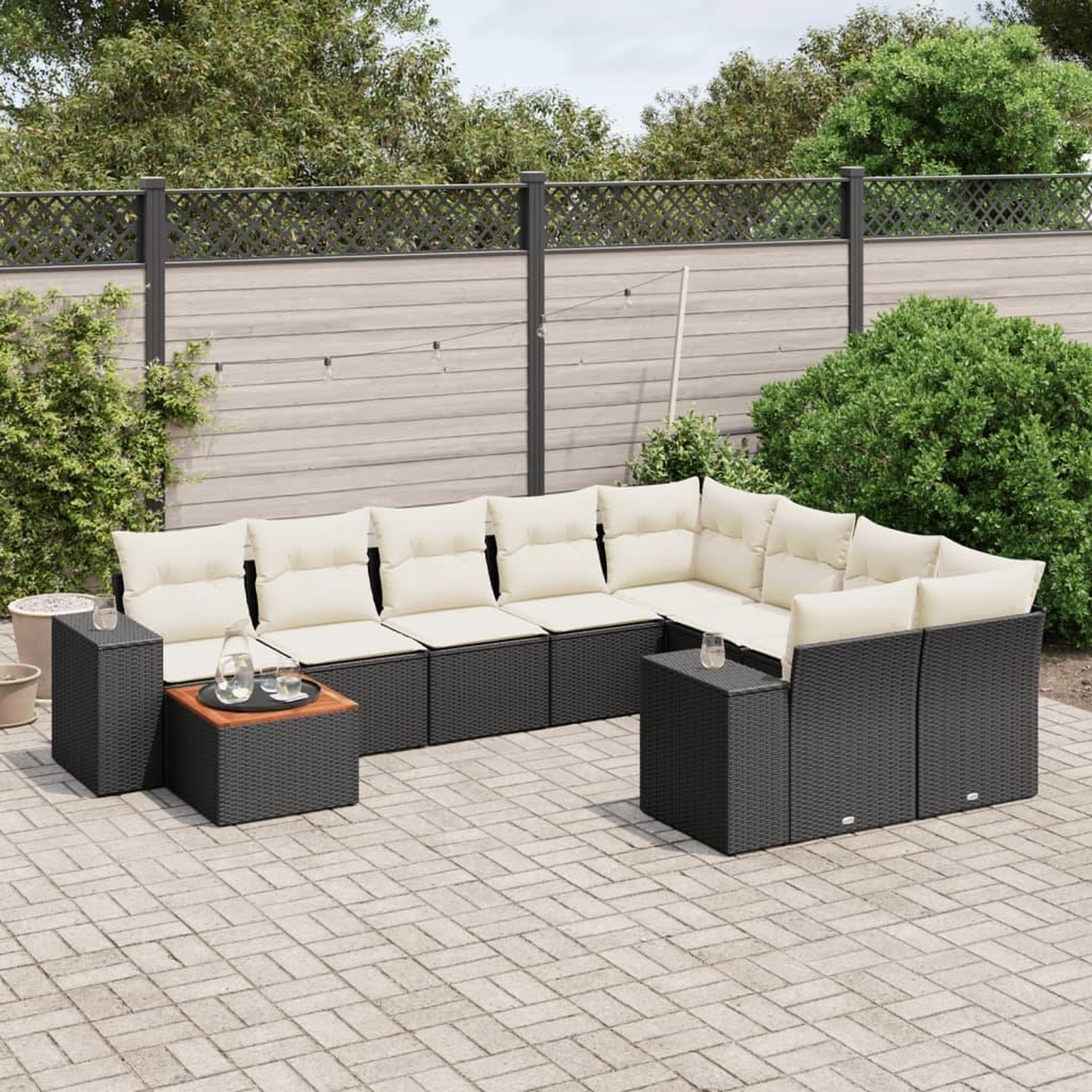 VIDAXL Salon de jardin 10 pcs avec coussins noir resine tressee