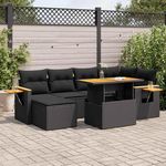 VIDAXL Salon de jardin avec coussins 7 pcs noir resine tressee acacia