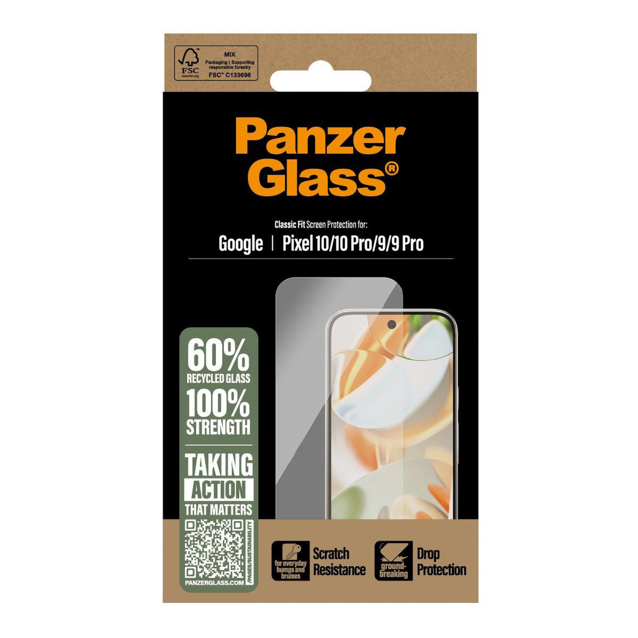 Voir la diapositive 4 : PANZERGLASS Protège écran Google Pixel 10/10 Pro classic fit