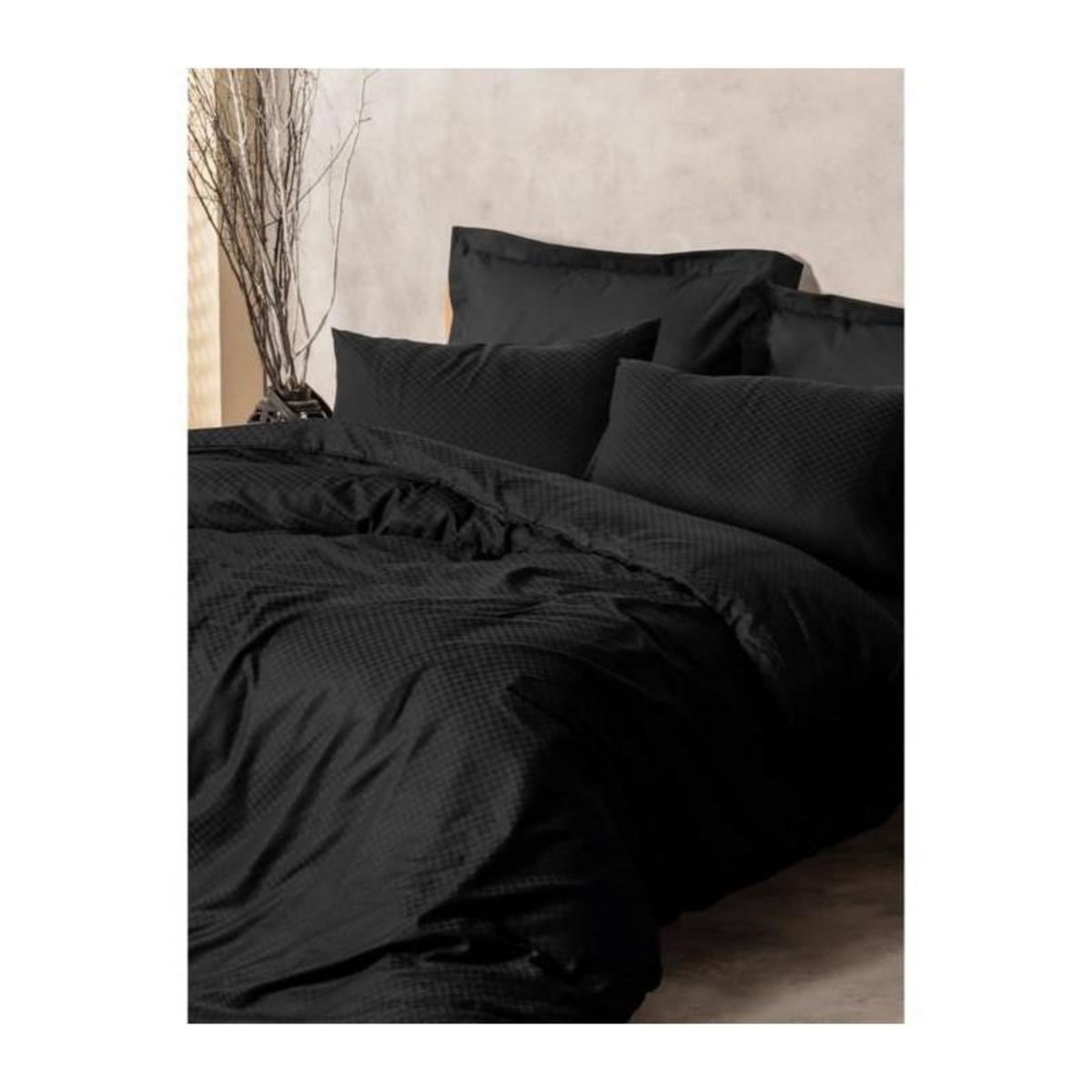 GENERIQUE Parure de lit - 129CTN64621 - 1 housse de couette 220 x 240 cm + 2 taies d'oreiller 60 x 60 cm - 100% coton ranforcé - Noir