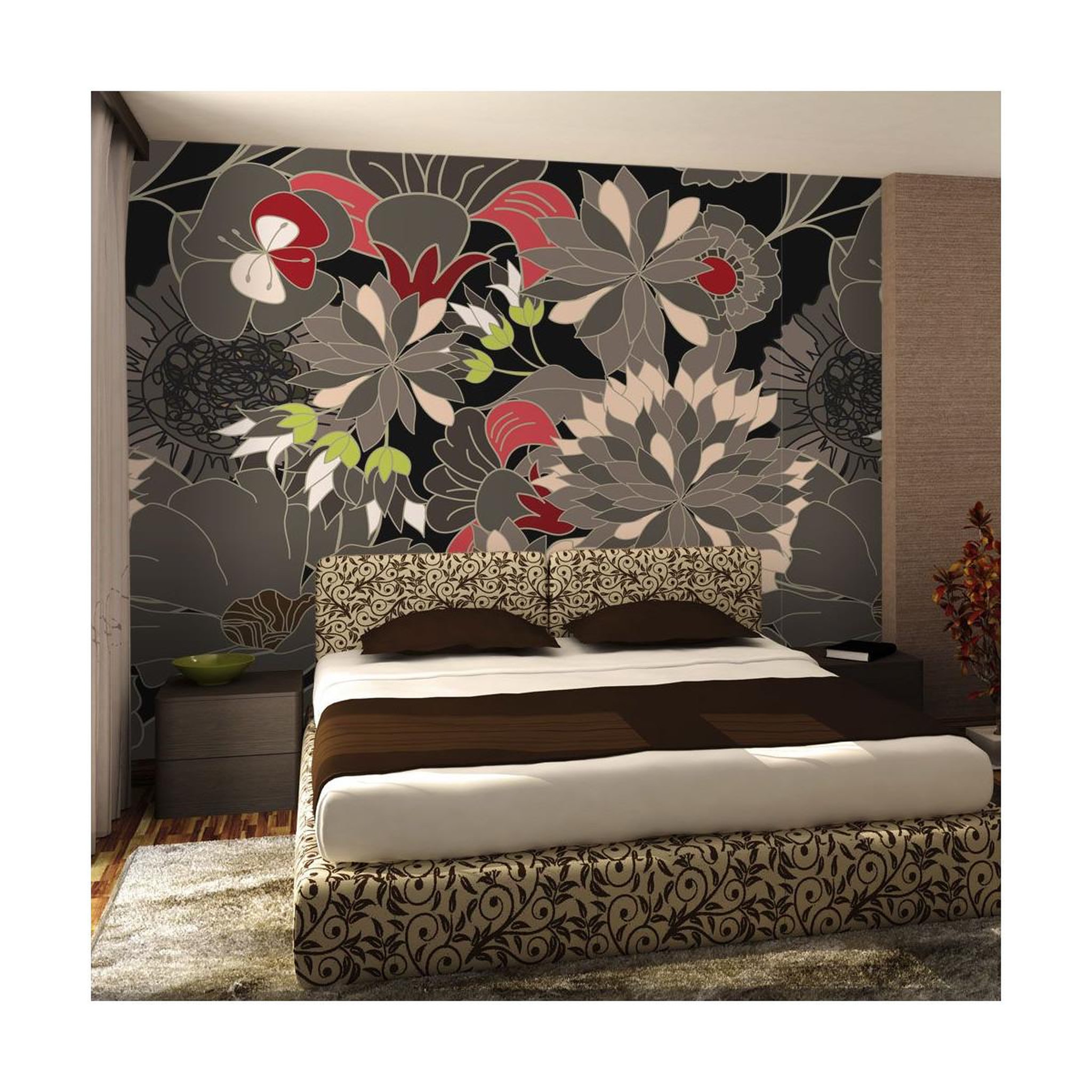 Voir la diapositive 1 : Paris Prix Papier Peint  Motif Floral Gris