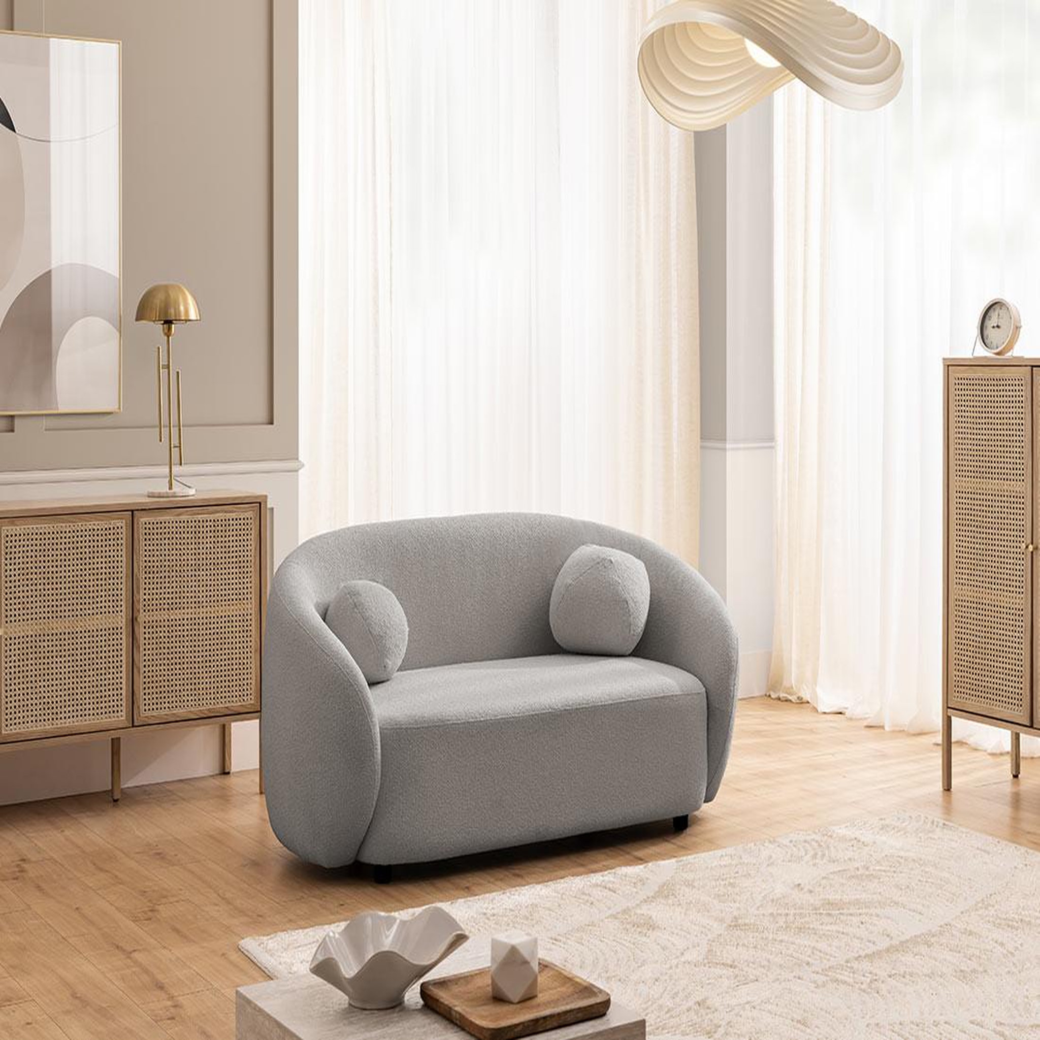 Voir la diapositive 3 : BEST MOBILIER Flore - canapé droit 2 places en tissu bouclette