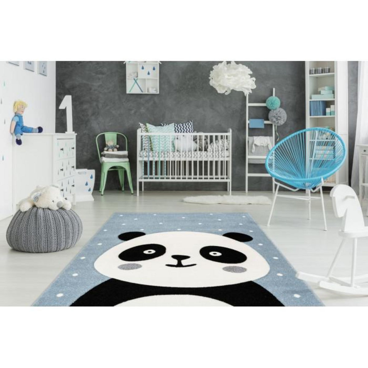 Paris Prix Tapis de Chambre Enfant Panda  Madurra  Bleu