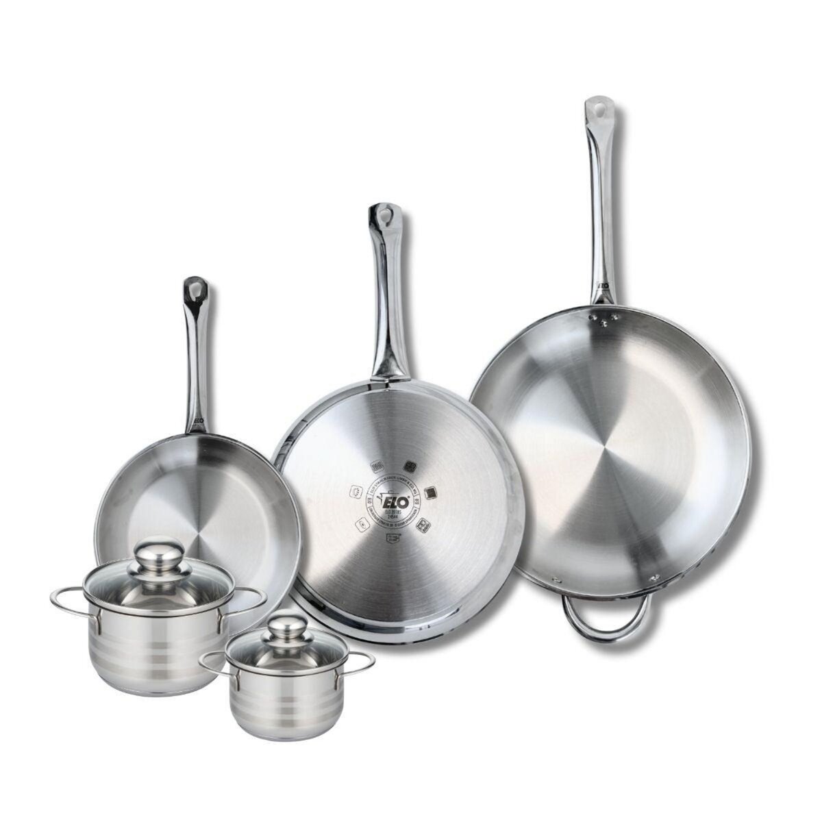 ELO Ensemble de 3 Poêles de cuisson 24, 28 et 32 cm et 2 faitouts 12 et 14 cm Elo Profi Brillant