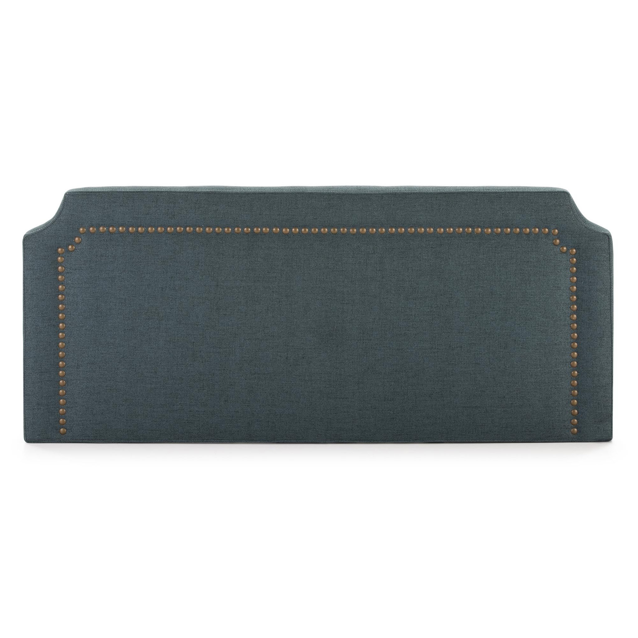 Voir la diapositive 2 : MARCKONFORT Tête de lit tapissée Leonor 160x60 cm Bleu, Clous en Marron