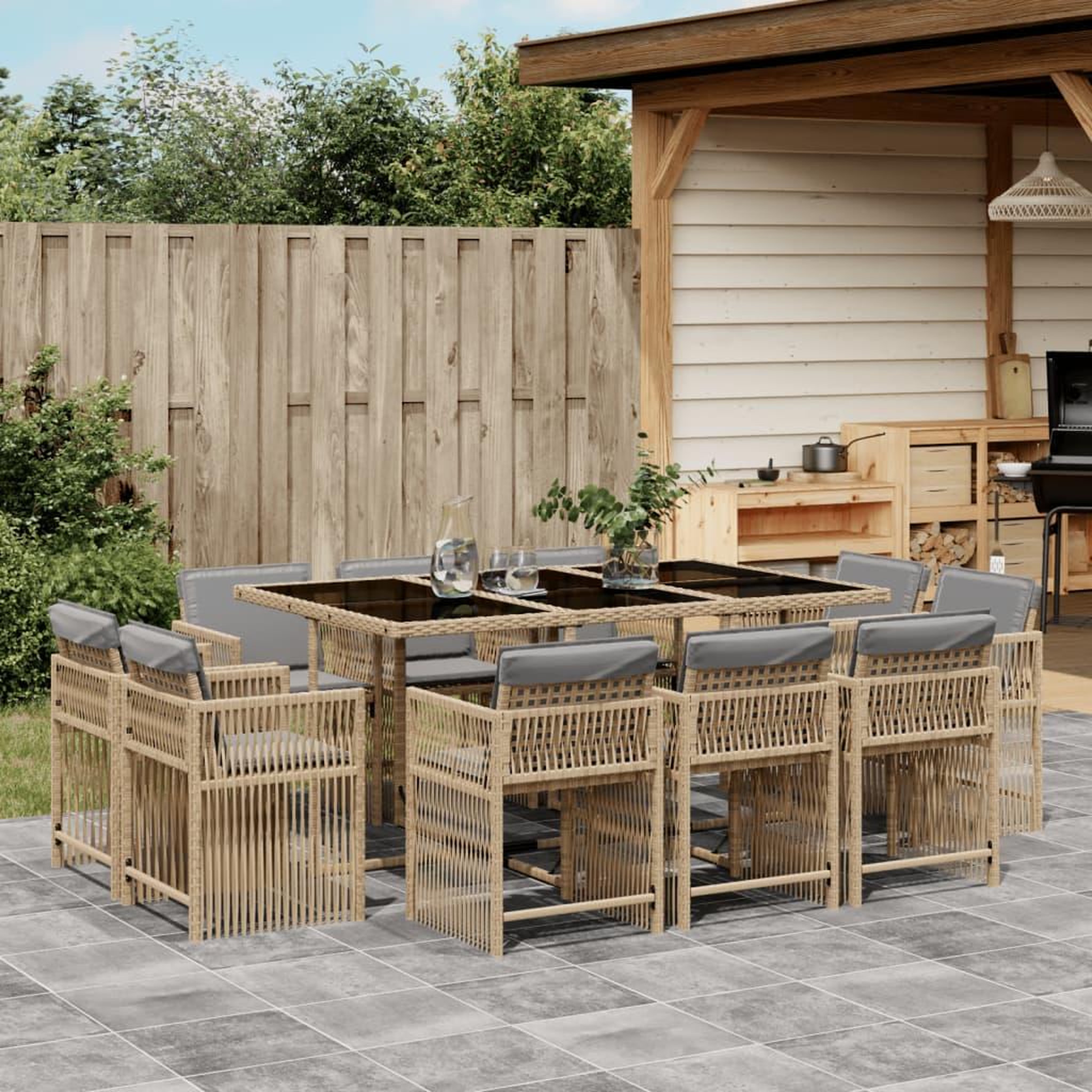 VIDAXL Ensemble a manger de jardin et coussins 11 pcs melange beige