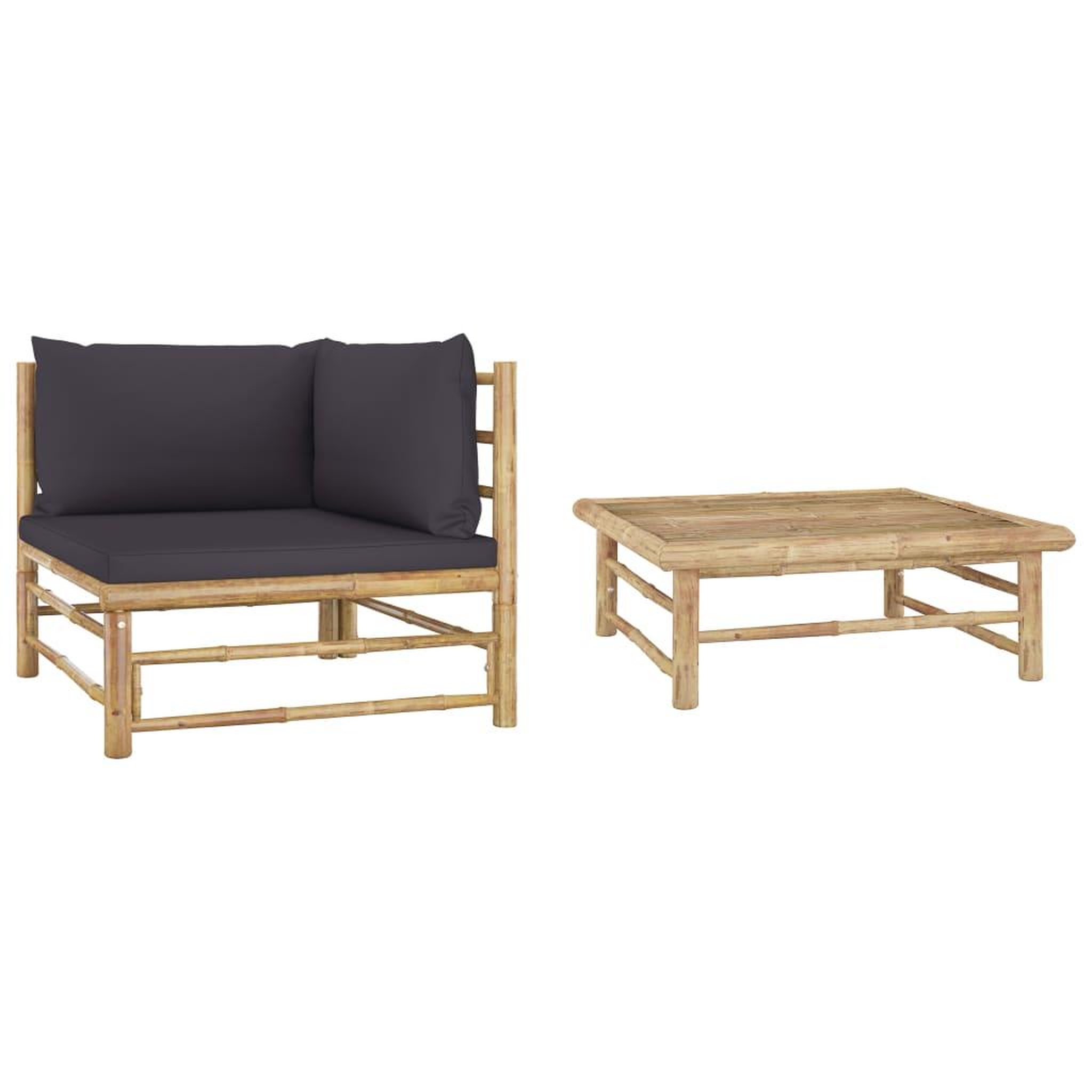 Voir la diapositive 1 : VIDAXL Salon de jardin 2 pcs avec coussins gris fonce Bambou