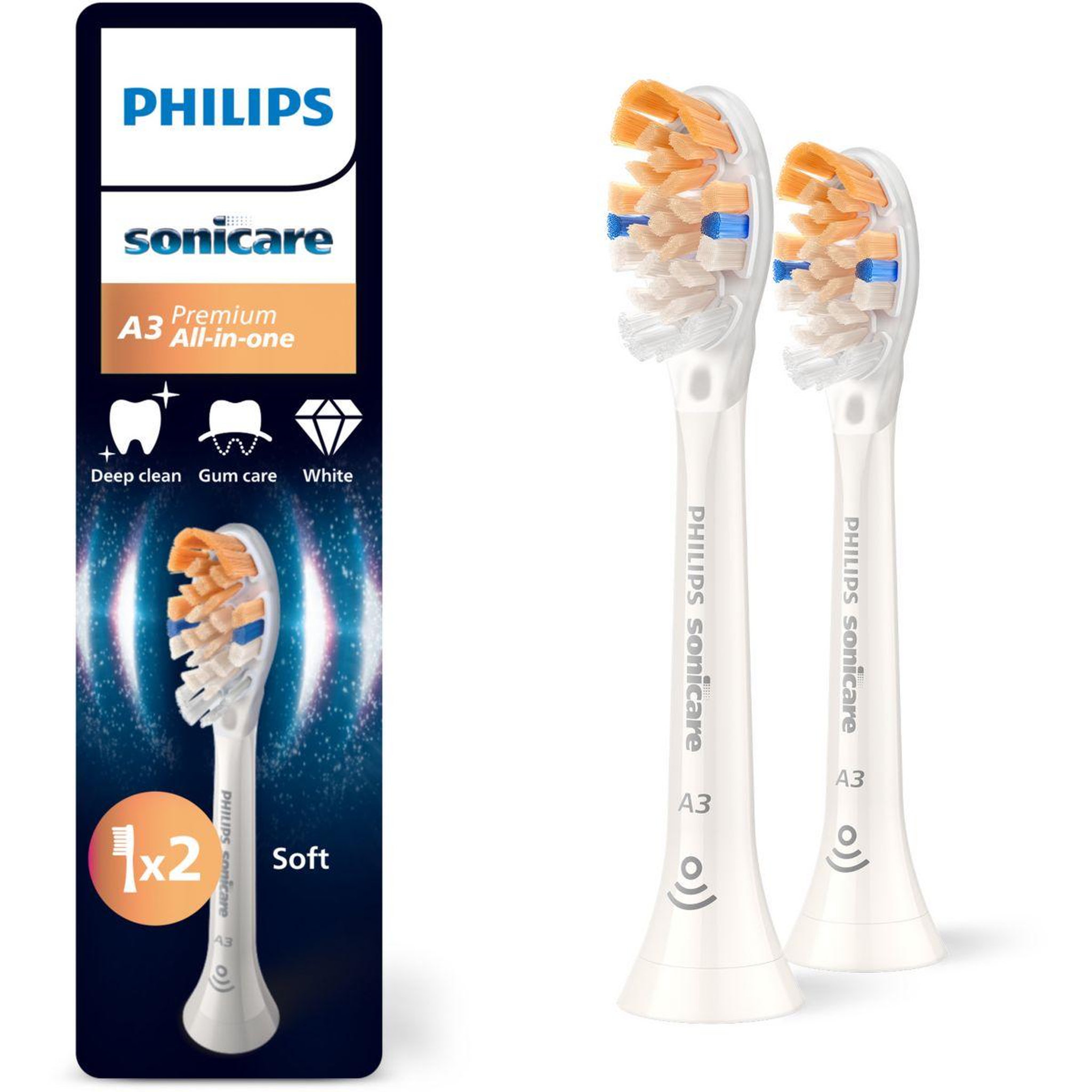 Philips Brossette dentaire Sonicare lot de 2 - HX9092/87 white Premium All-in-One A3