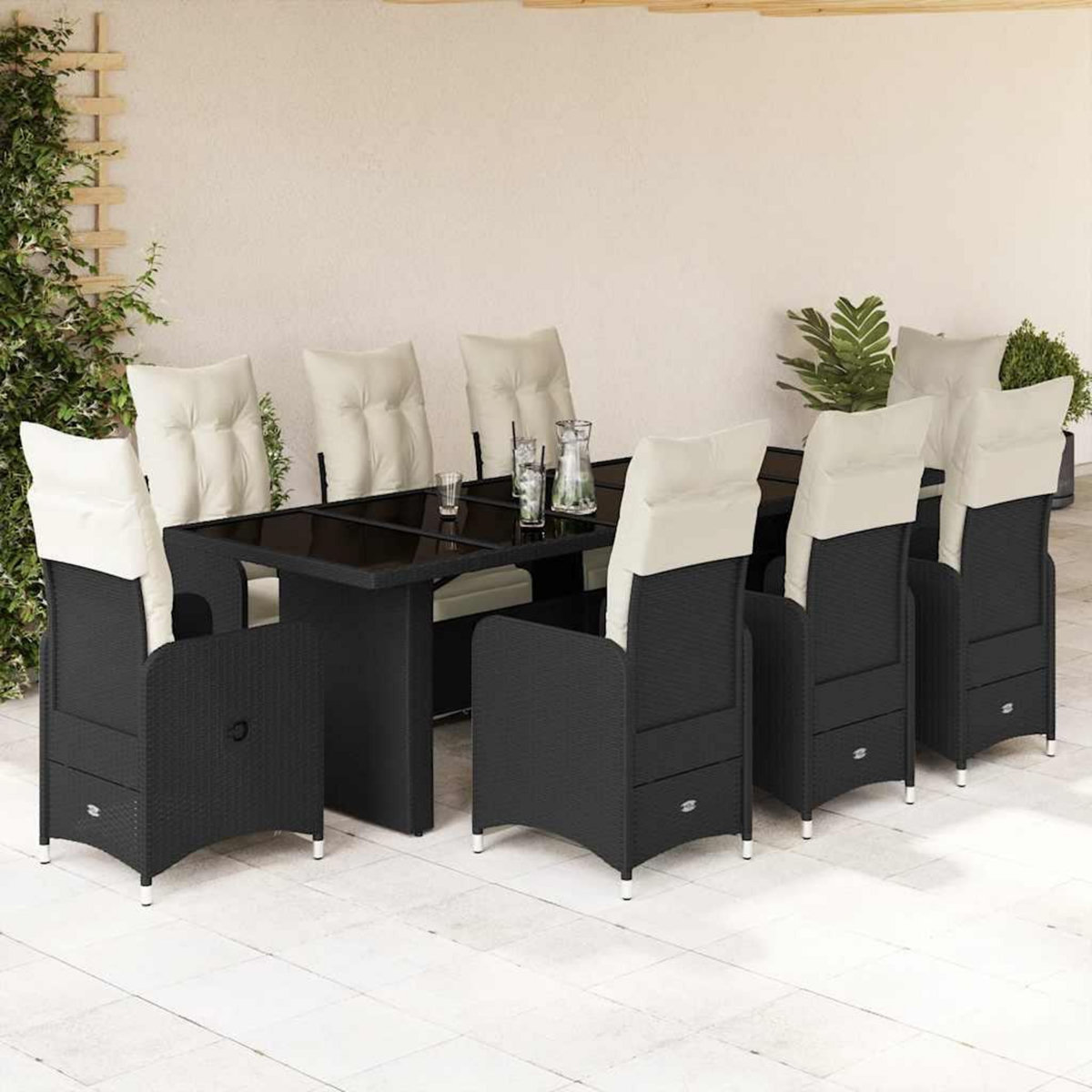 VIDAXL Ensemble de bistro de jardin 9 pcs coussins noir poly rotin
