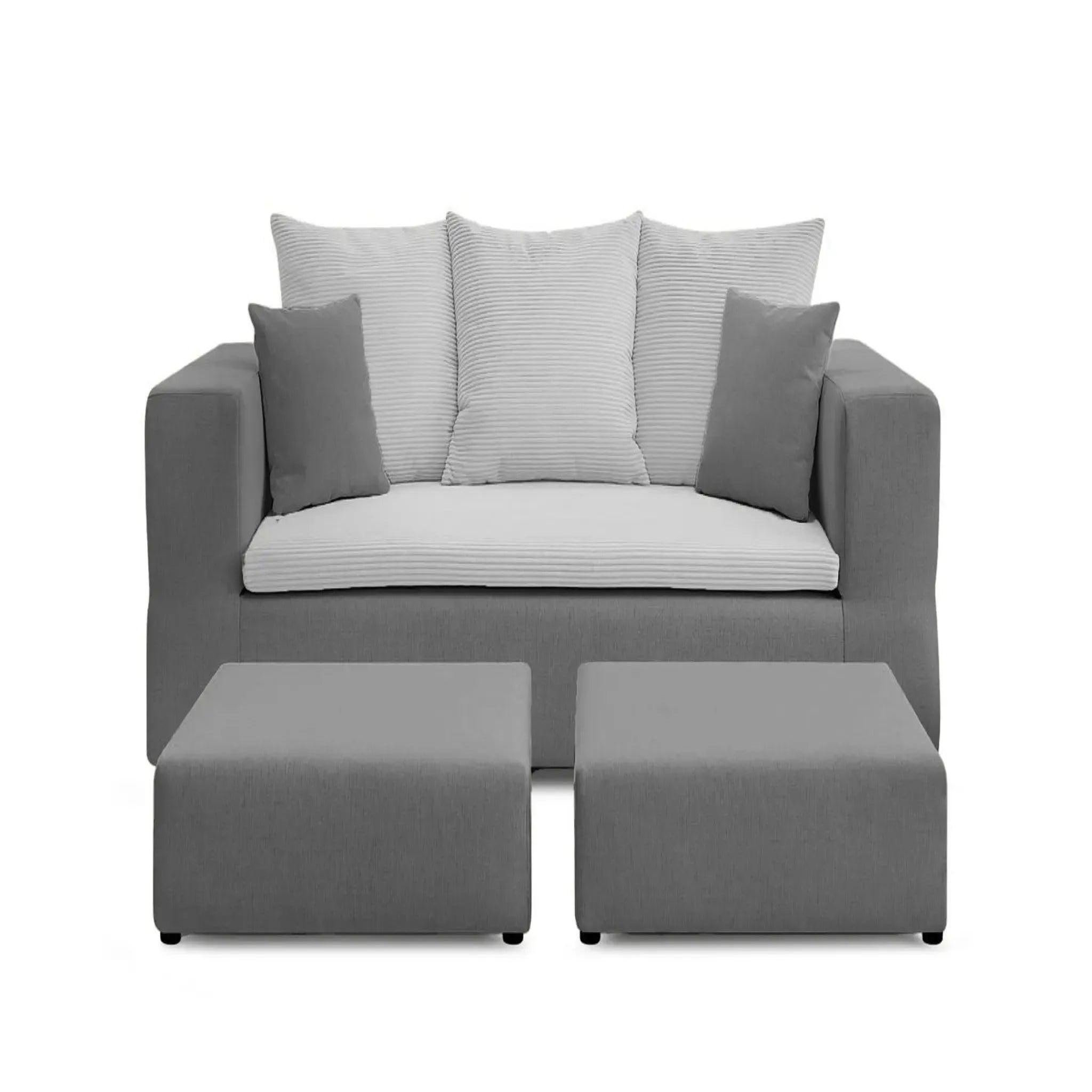 Voir la diapositive 1 : CASANOVA PARIS Ambre - canapé droit convertible bi matière avec deux poufs