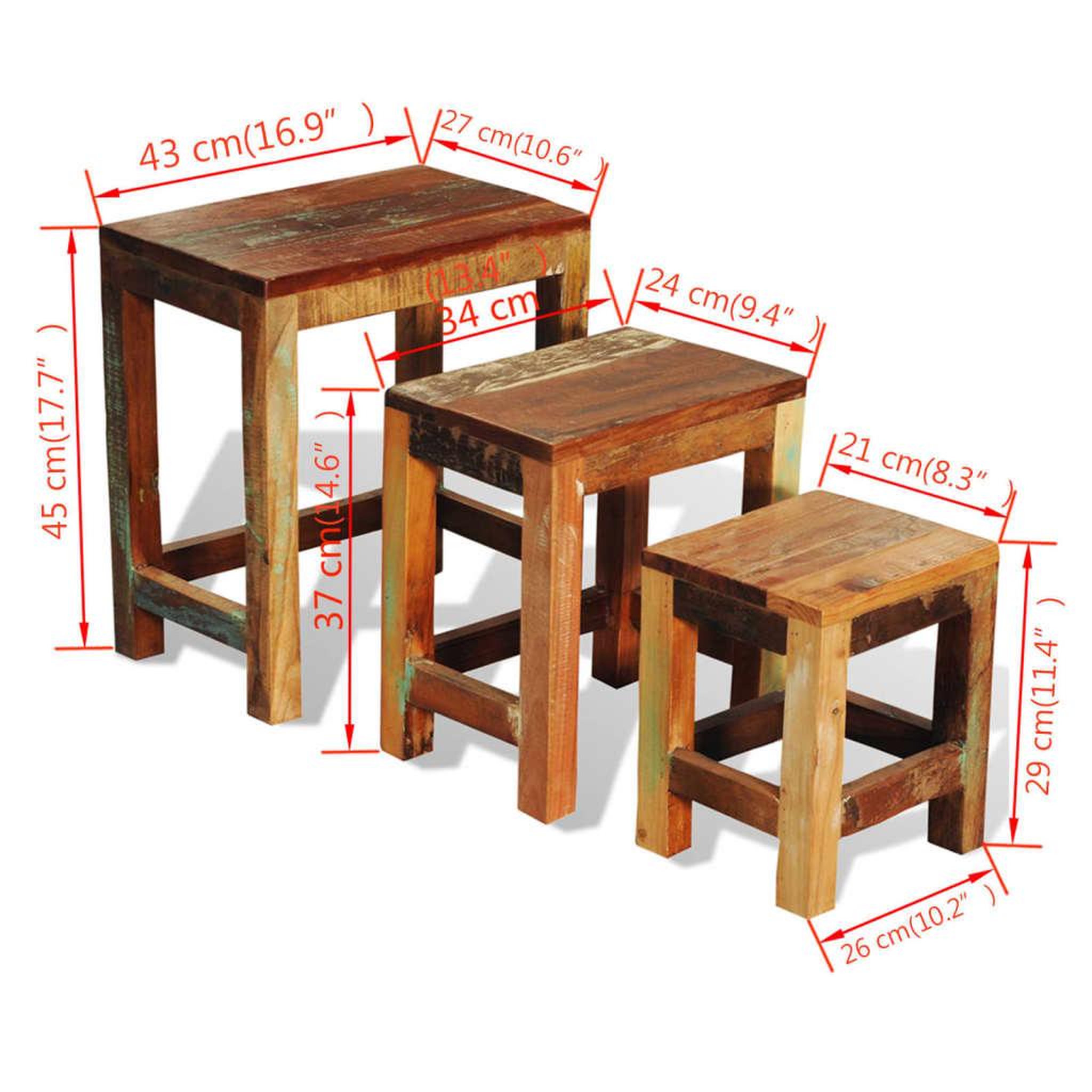 Voir la diapositive 6 : VIDAXL Table gigogne 3 pcs vintage Bois de recuperation