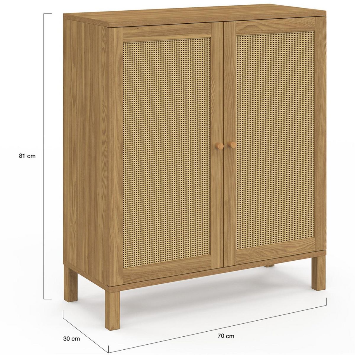 ID MARKET Buffet d'appoint vintage 2 portes 70 cm HANAE effet naturel cannage