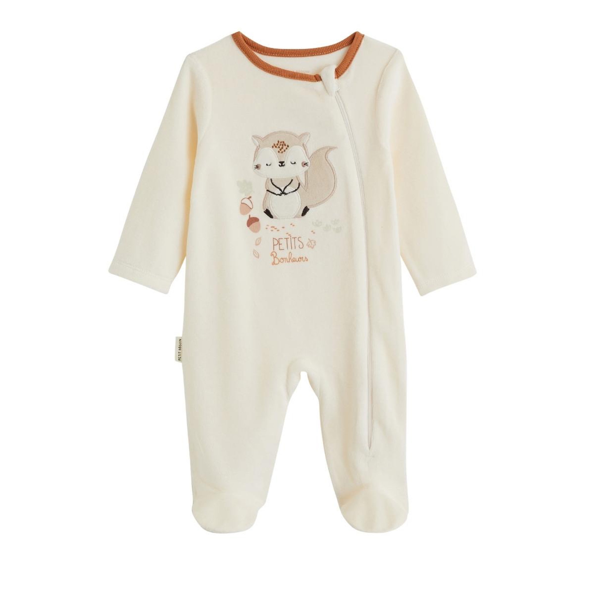 Voir la diapositive 5 : PETIT BEGUIN Lot de 2 pyjamas bébé en velours ouverture zippée caramel