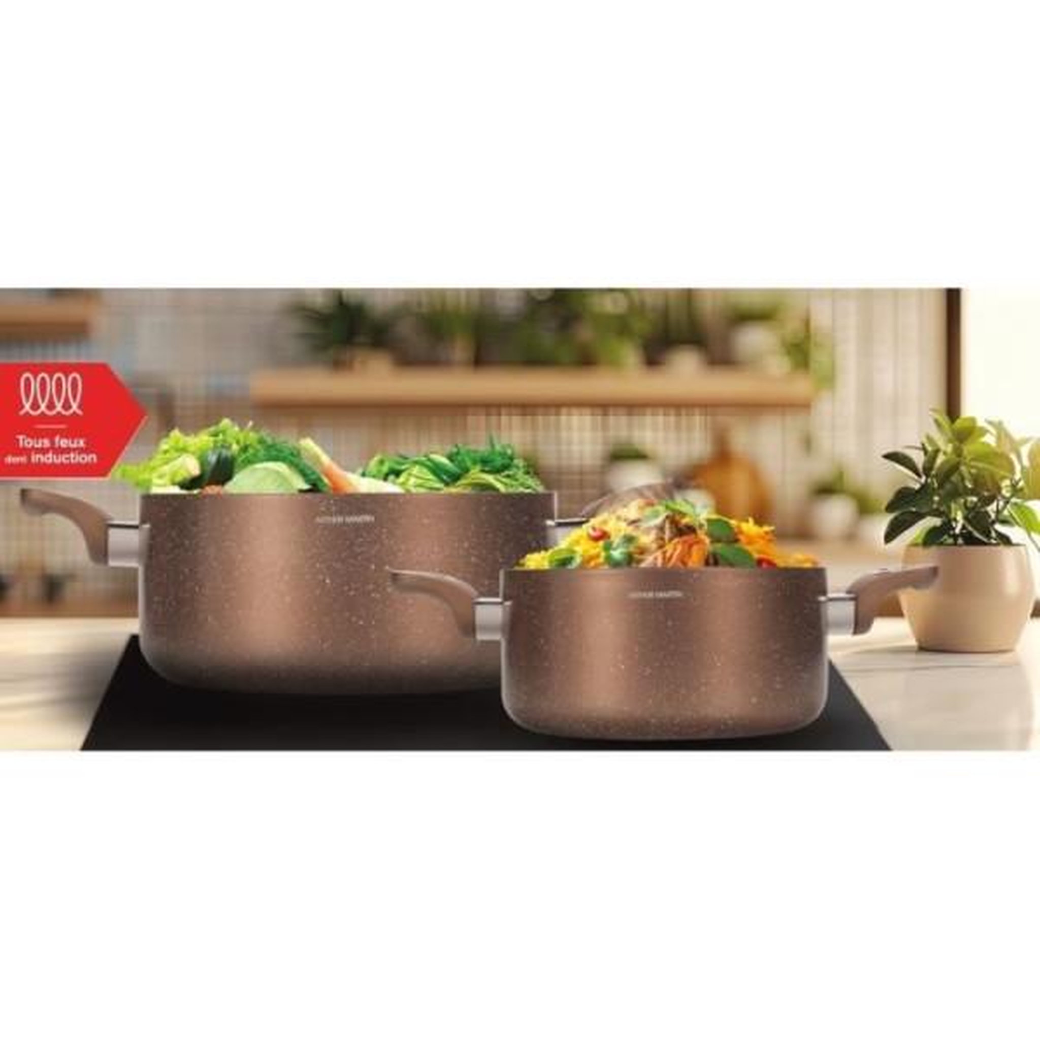 Voir la diapositive 2 : Arthur Martin Set de marmites - ARTHUR MARTIN - AM9820 - 20-24 cm avec couvercle en verre - Aluminium - Tous feux dont induction