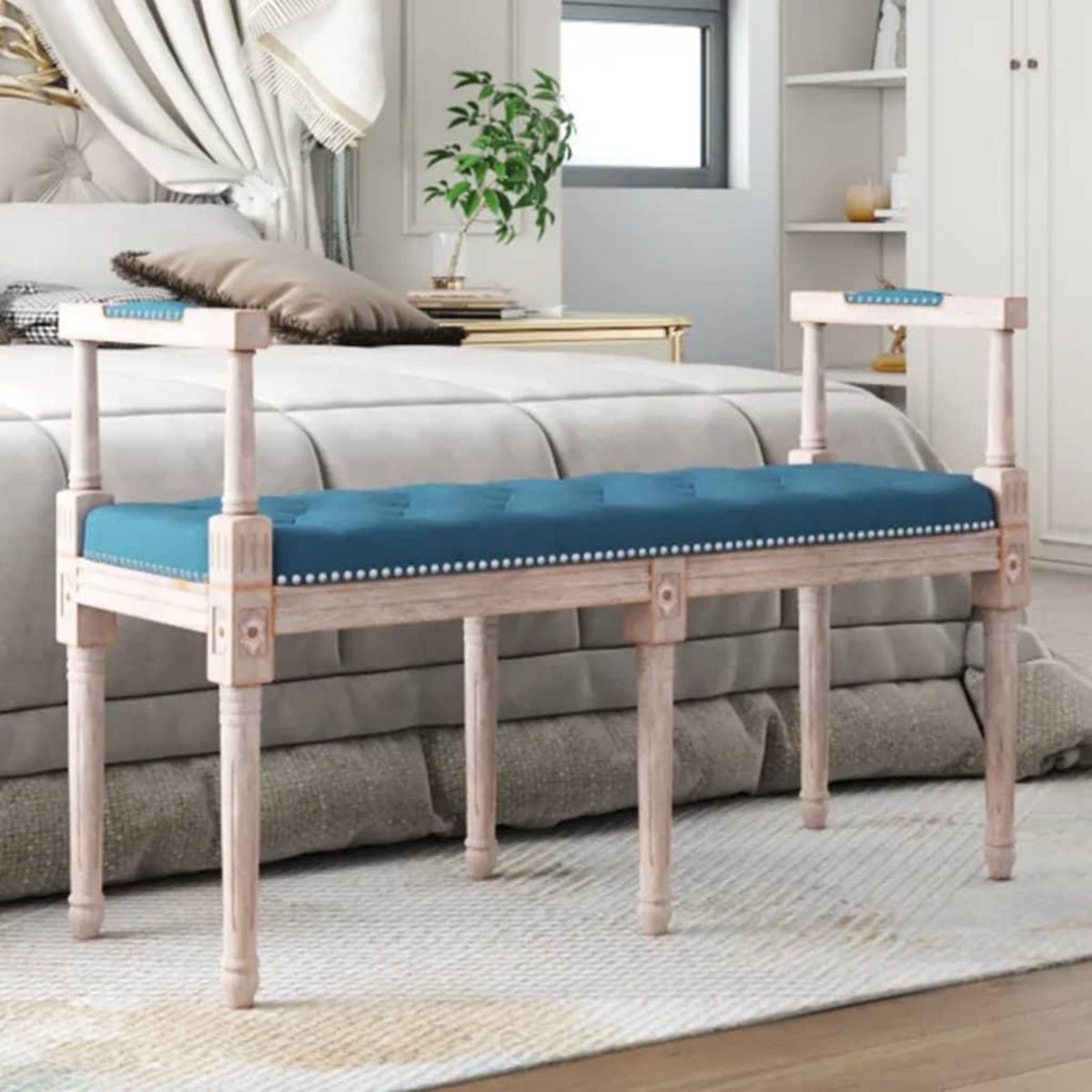 VIDAXL Banc Bleu 110x40x70 cm Velours