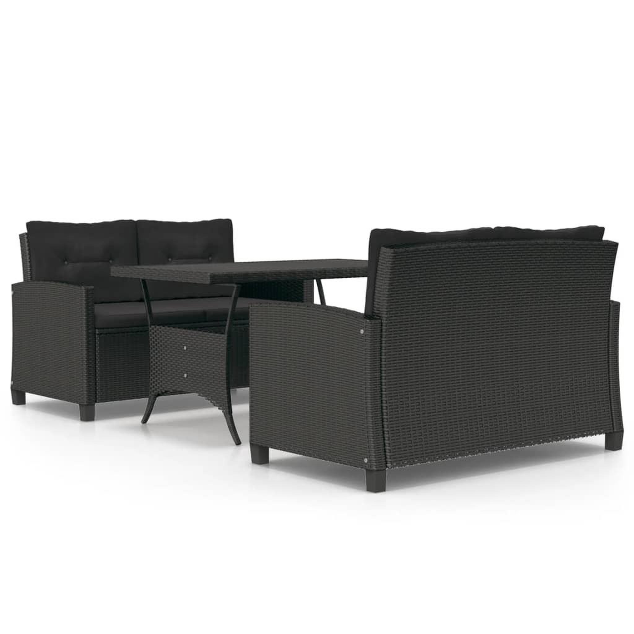 Voir la diapositive 2 : VIDAXL Ensemble a manger de jardin coussins noirs 3 pcs Resine tressee