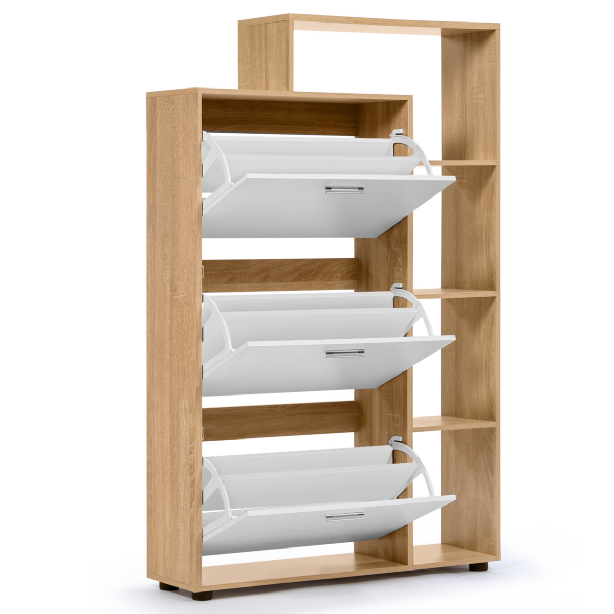 ID MARKET Meuble à chaussures 18 paires KLARK imitation hêtre 3 portes blanches avec étagère