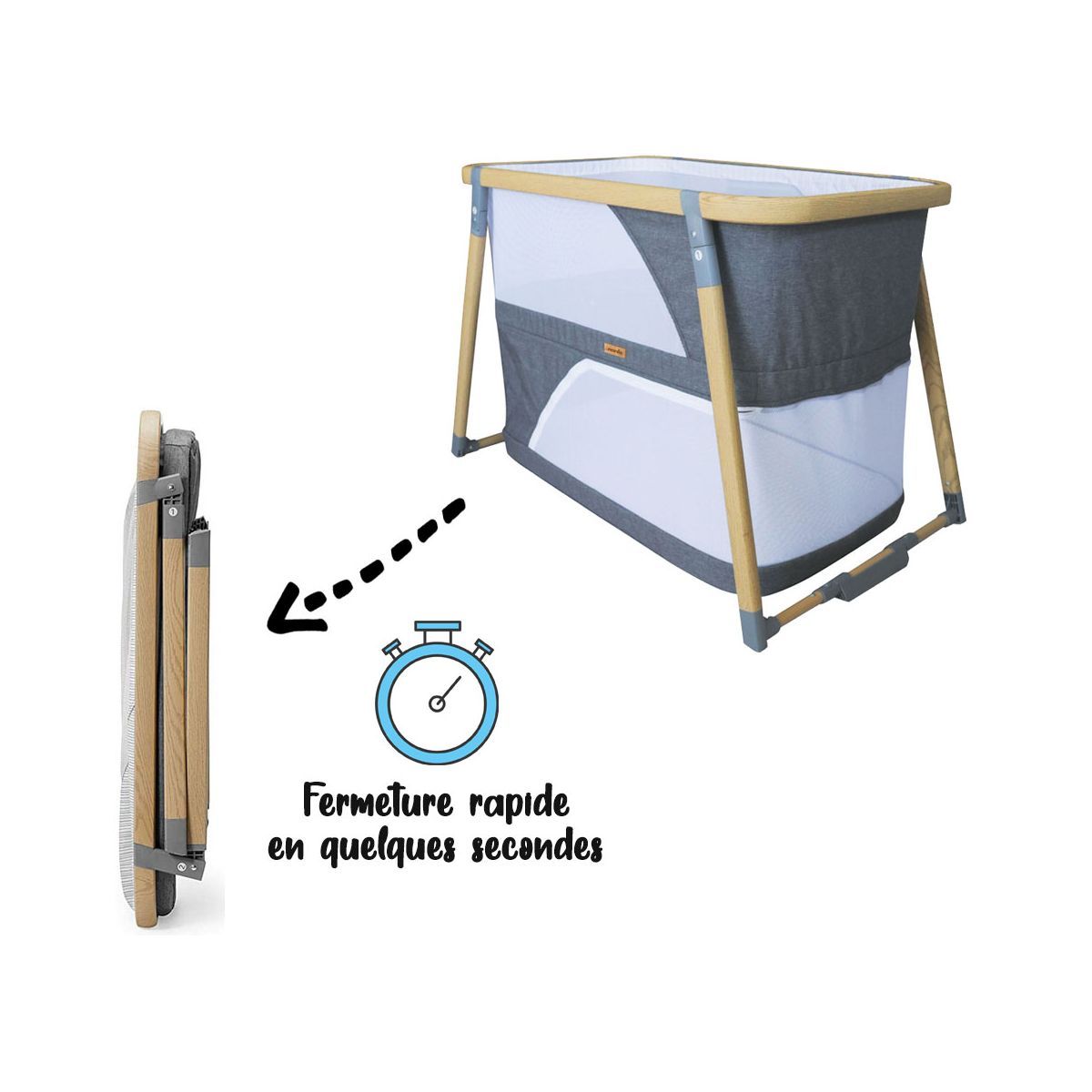 NANIA Lit pliant bébé 3 en 1 LIDO bois