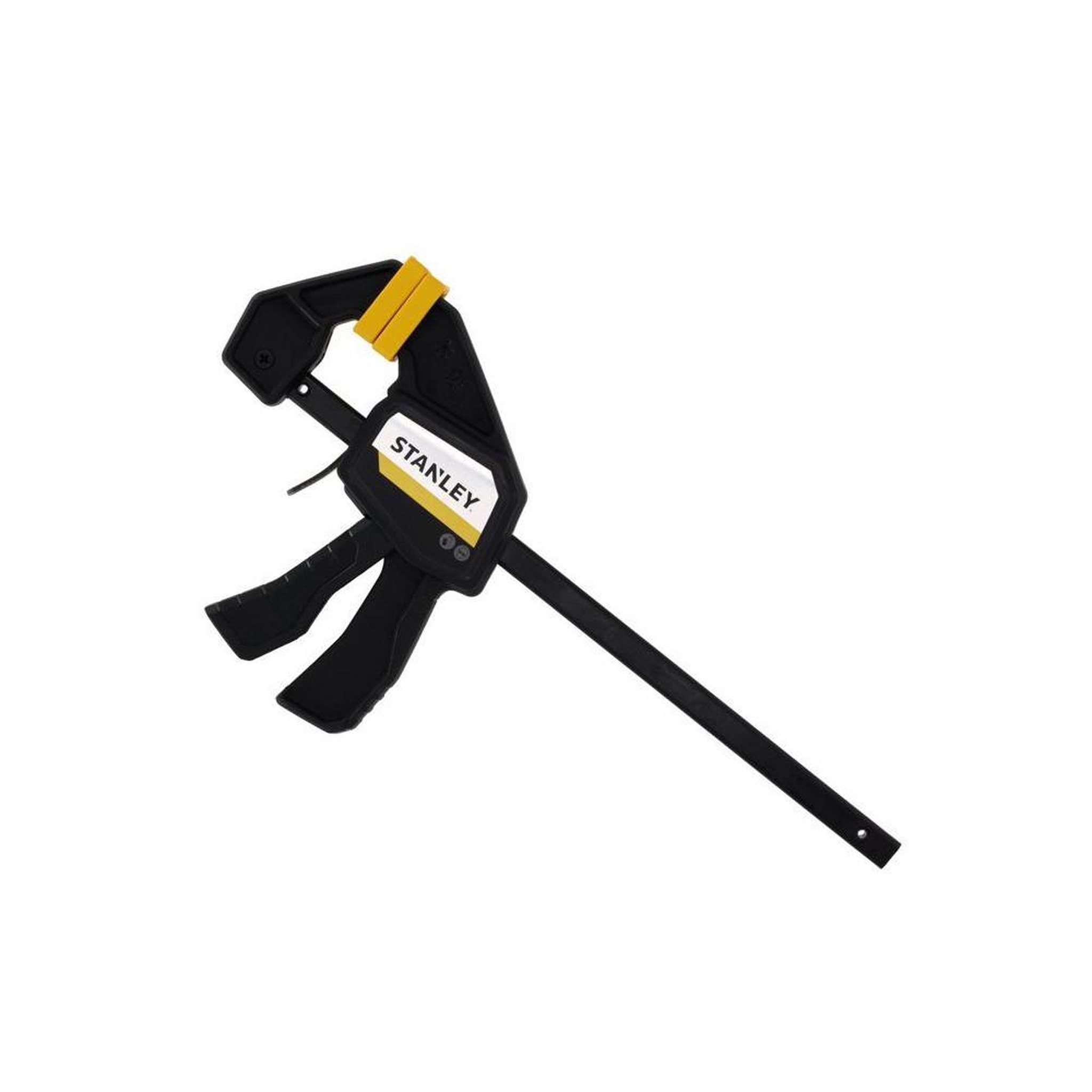 Voir la diapositive 2 : Stanley Lot de 2 serre-joints à barre auto-bloquants 150 mm noirs et jaunes, poignée à gâchette et mordache fixe pour serrage rapide manuel