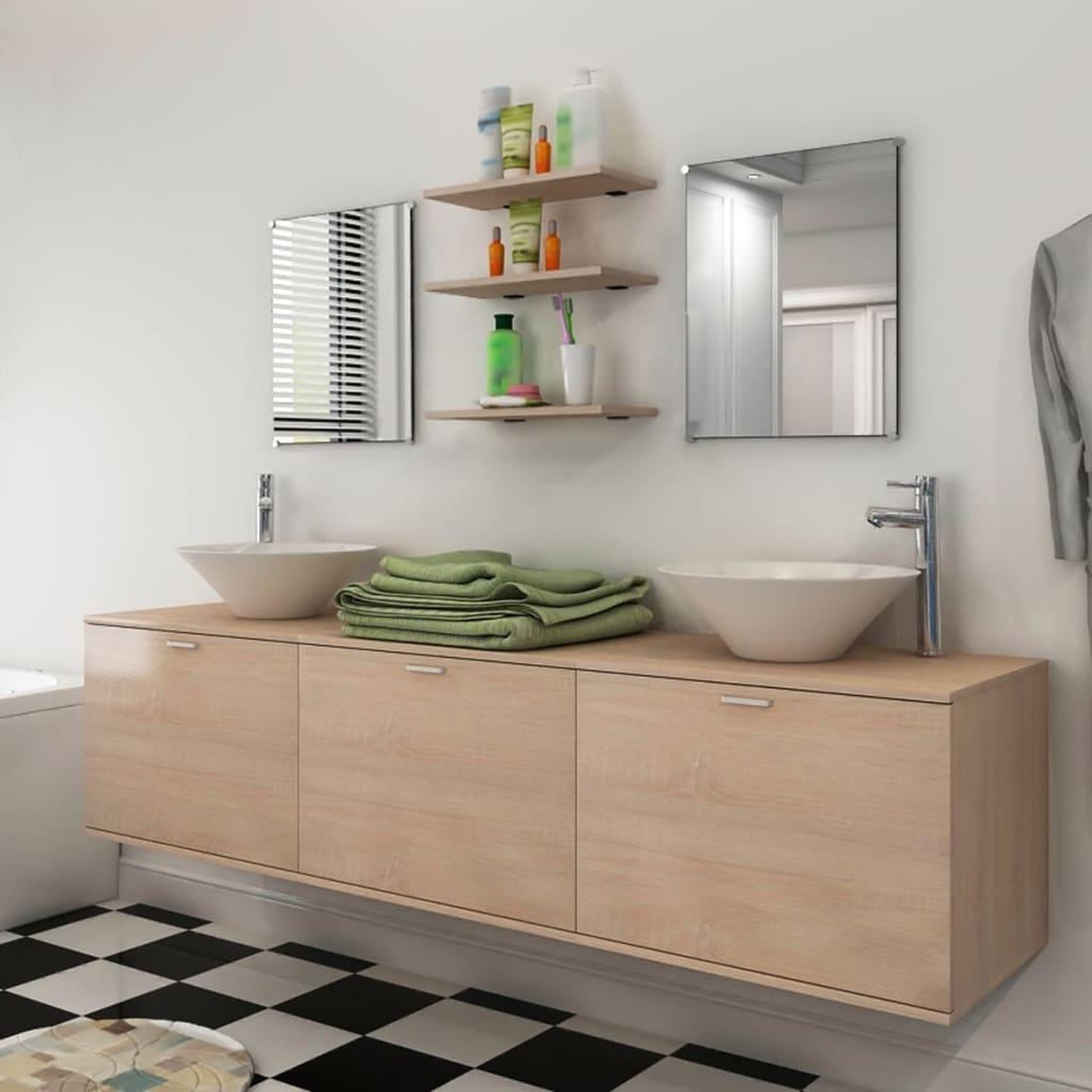 Voir la diapositive 1 : VIDAXL Dix pieces pour salle de bains avec lavabo et robinet beige