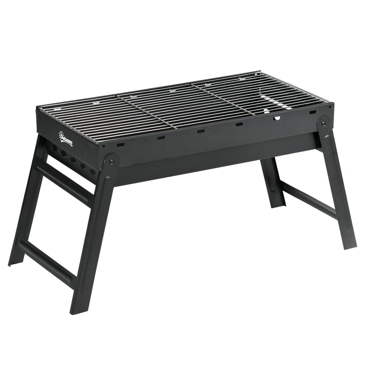 OUTSUNNY Barbecue à charbon de bois pliable portable dim. 74L x 30l x 37H cm avec grille acier noir