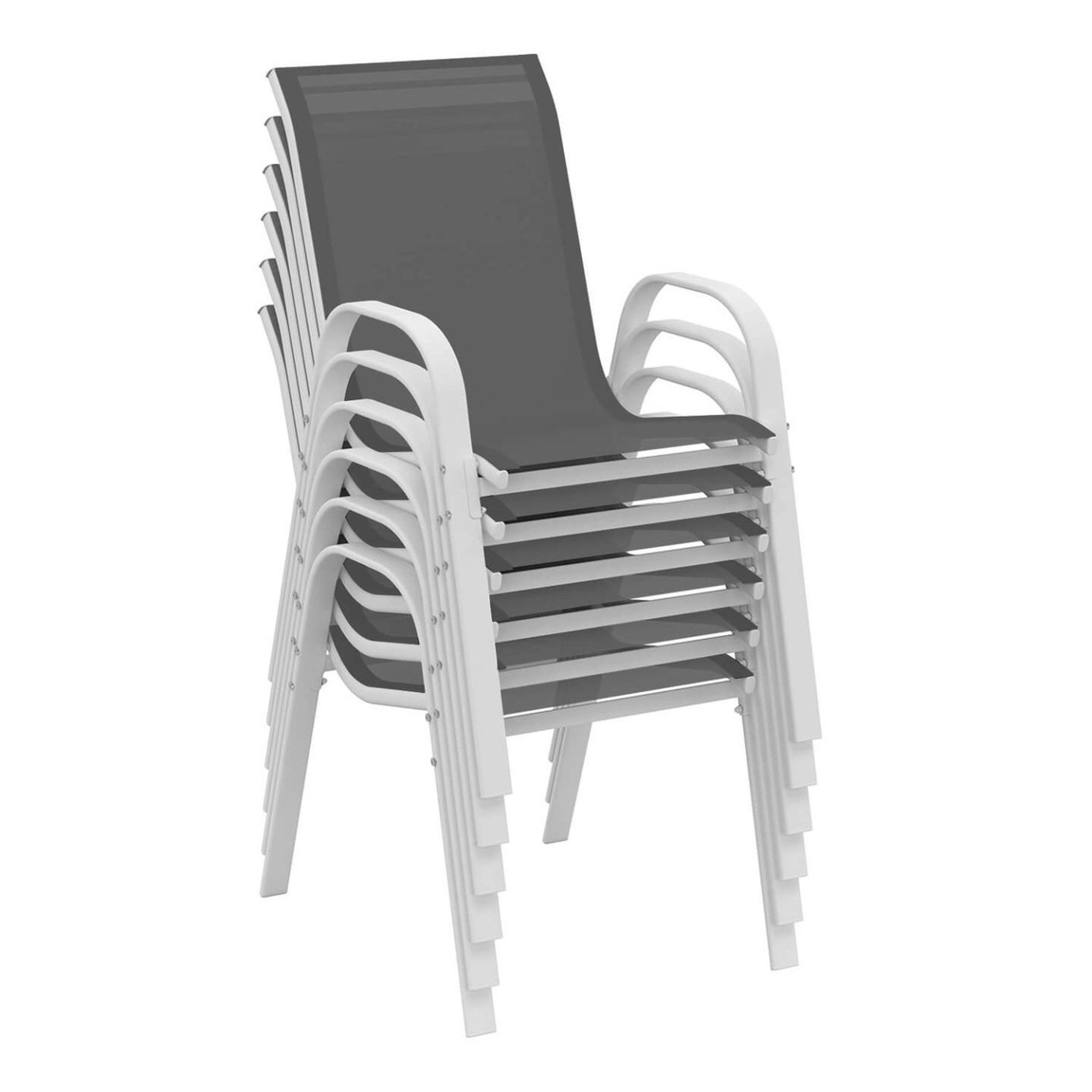Voir la diapositive 4 : ID MARKET Salon de jardin madrid table 190 cm et 8 chaises empilables blanc et gris