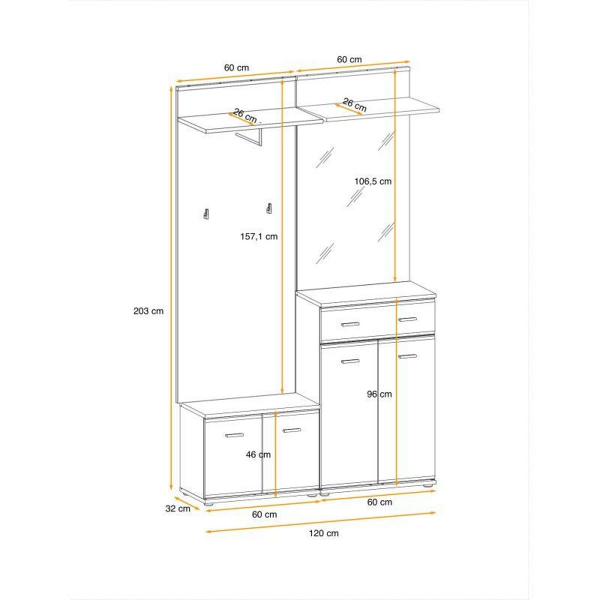 Paris Prix Ensemble Vestiaire 5P  ARMARIO II  203cm Chêne
