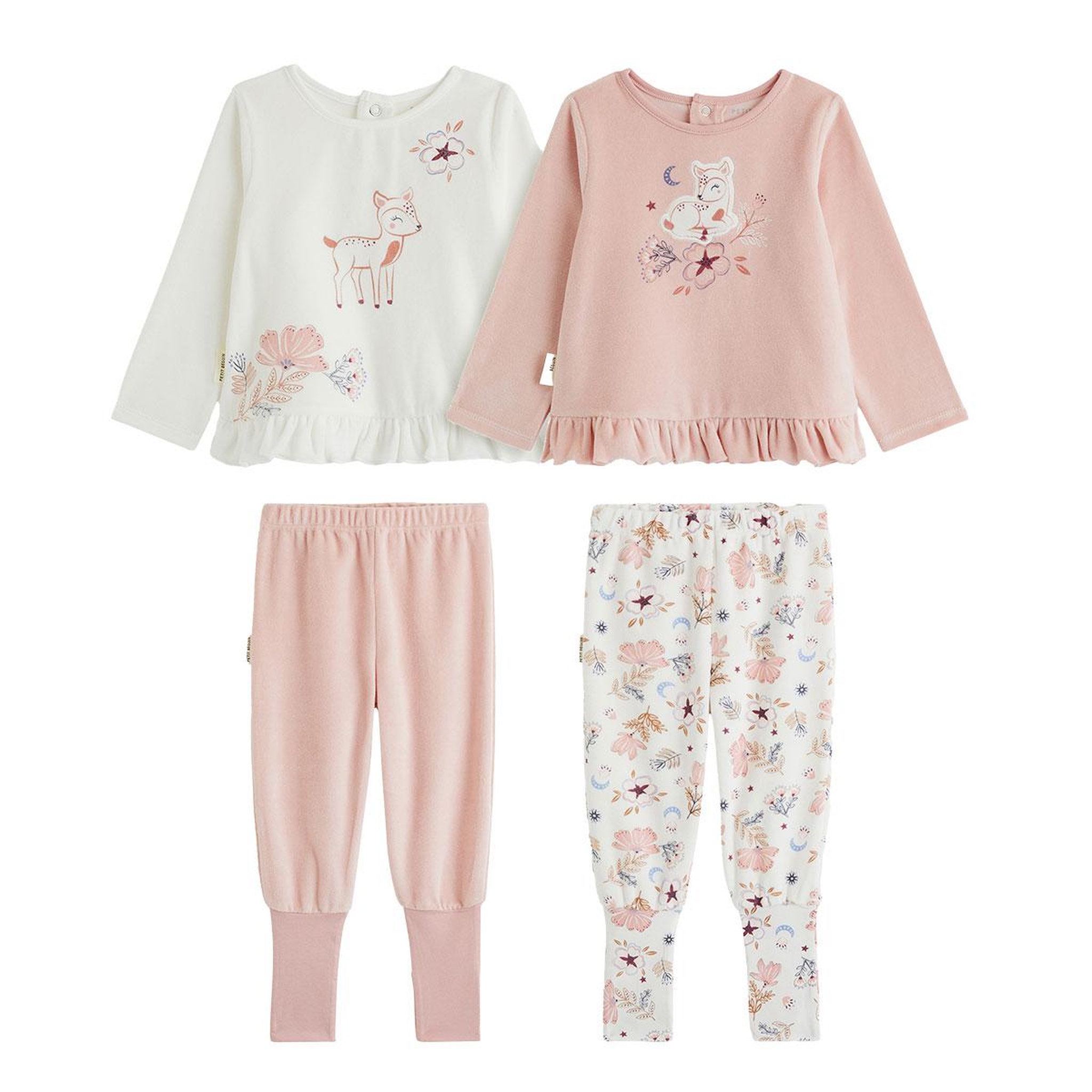 Voir la diapositive 1 : PETIT BEGUIN Lot de 2 pyjamas bébé 2 pièces en velours à pieds retroussables Cléo