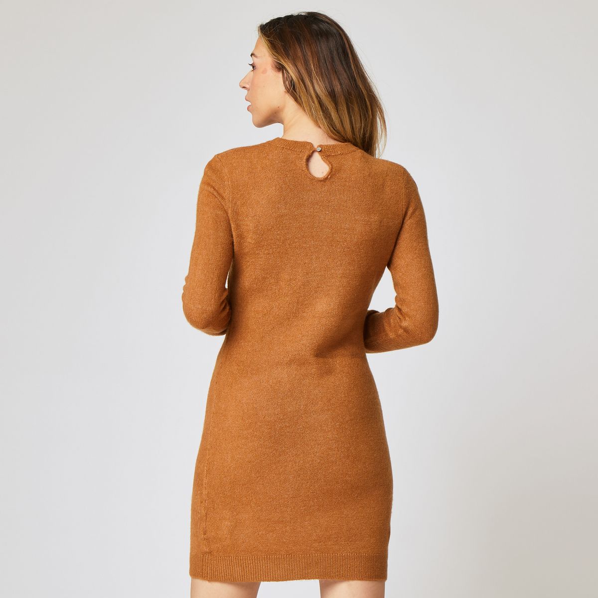 IN EXTENSO Robe en maille ouverture au dos beige camel femme