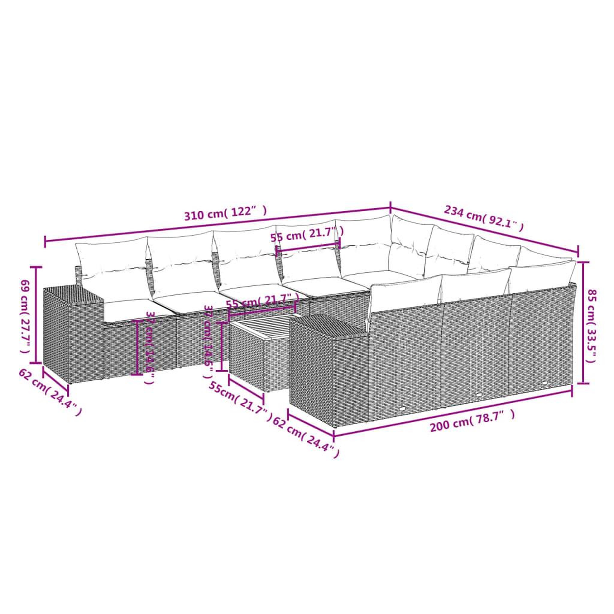 Voir la diapositive 6 : VIDAXL Salon de jardin 11 pcs avec coussins noir resine tressee