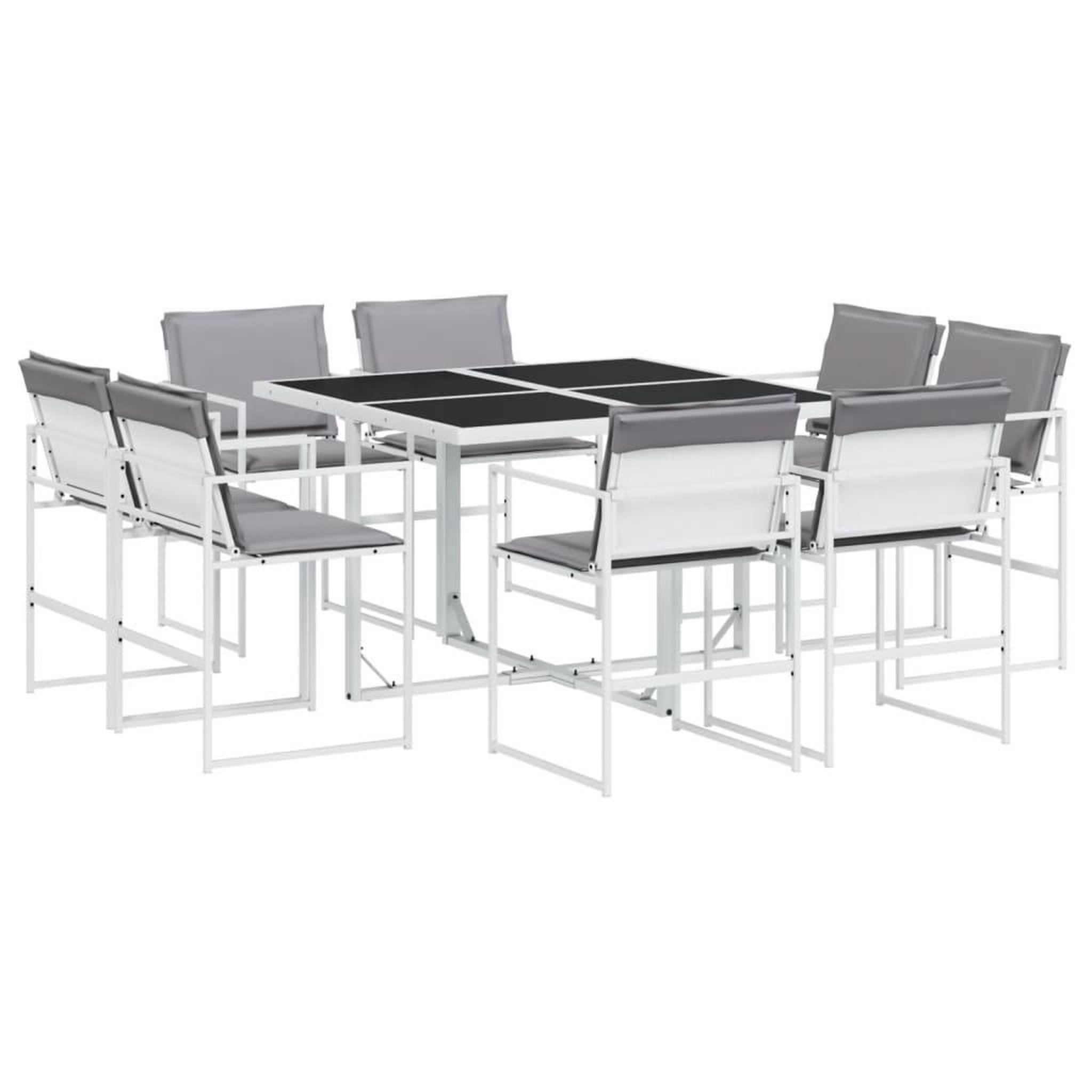 Voir la diapositive 2 : VIDAXL Ensemble a manger de jardin avec coussins 9 pcs blanc textilene