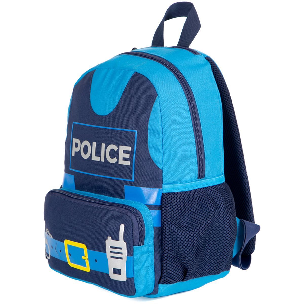 AUCHAN Sac maternelle bleu avec capuche POLICE